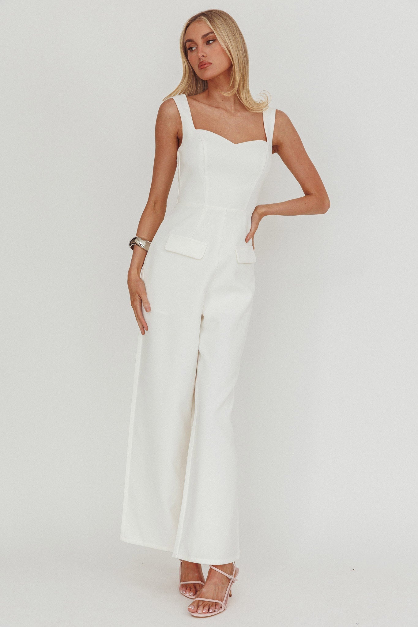 Atheena Faux Pocket Jumpsuit White