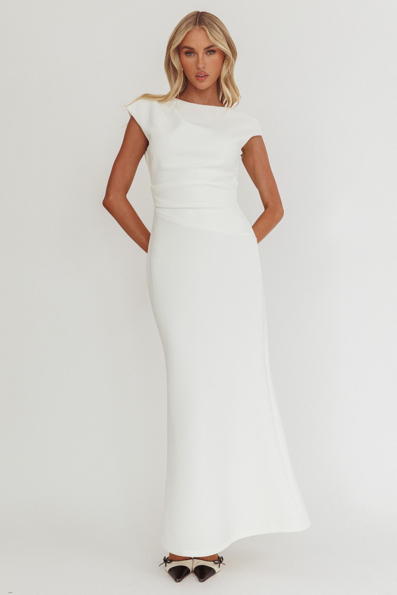 Zarae Cap Sleeve Surplice Back Maxi Dress White