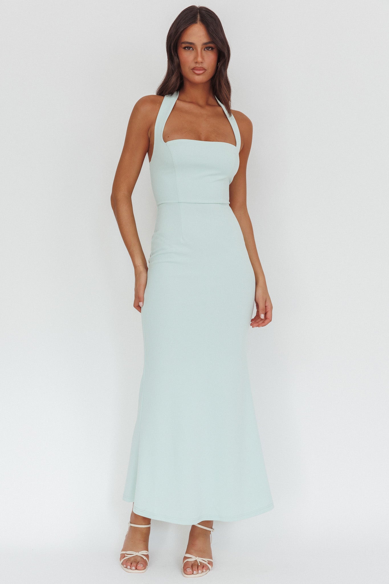 Shellie Square Neckline Halter Maxi Dress Ice Blue