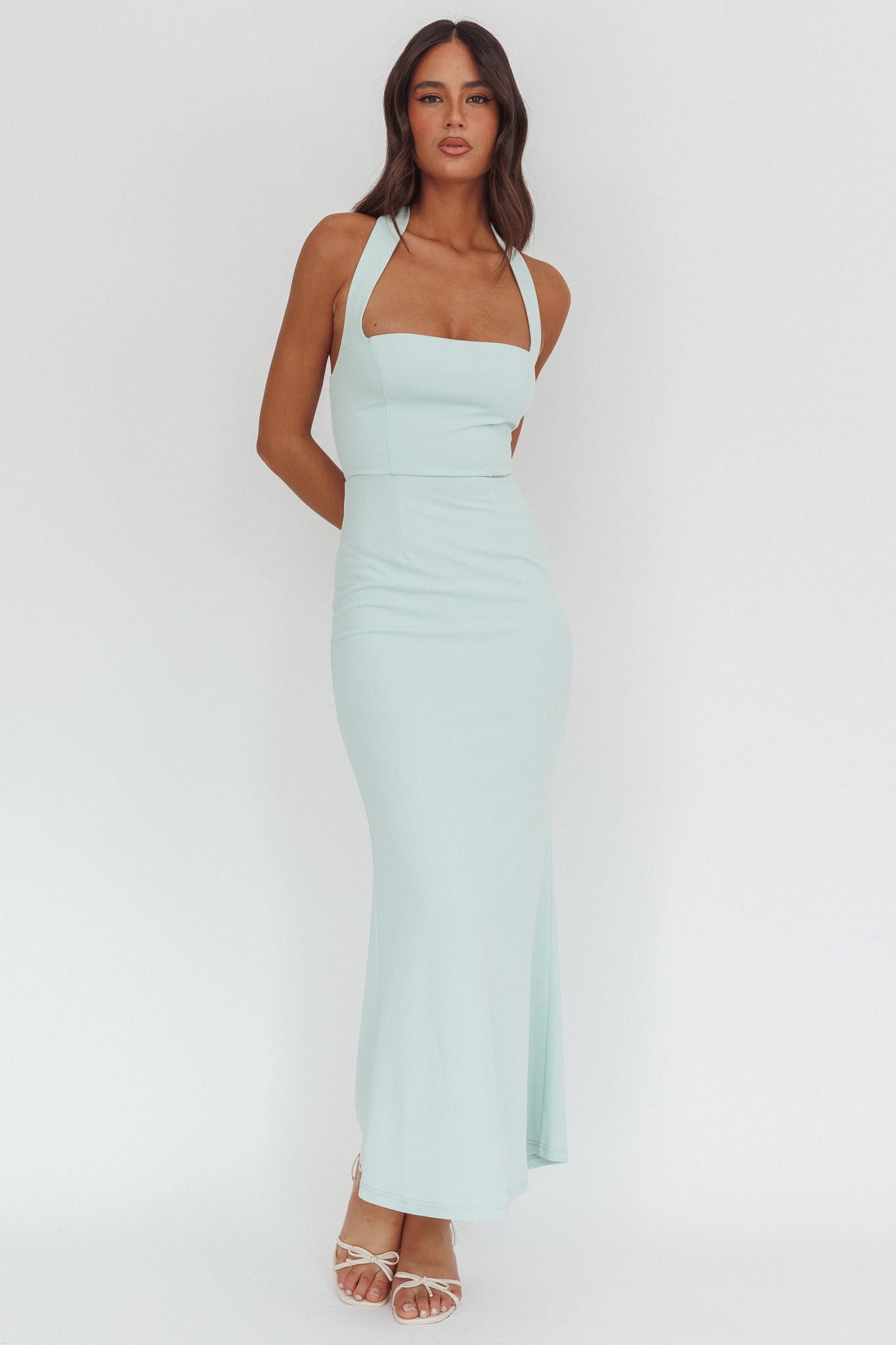 Shellie Square Neckline Halter Maxi Dress Ice Blue