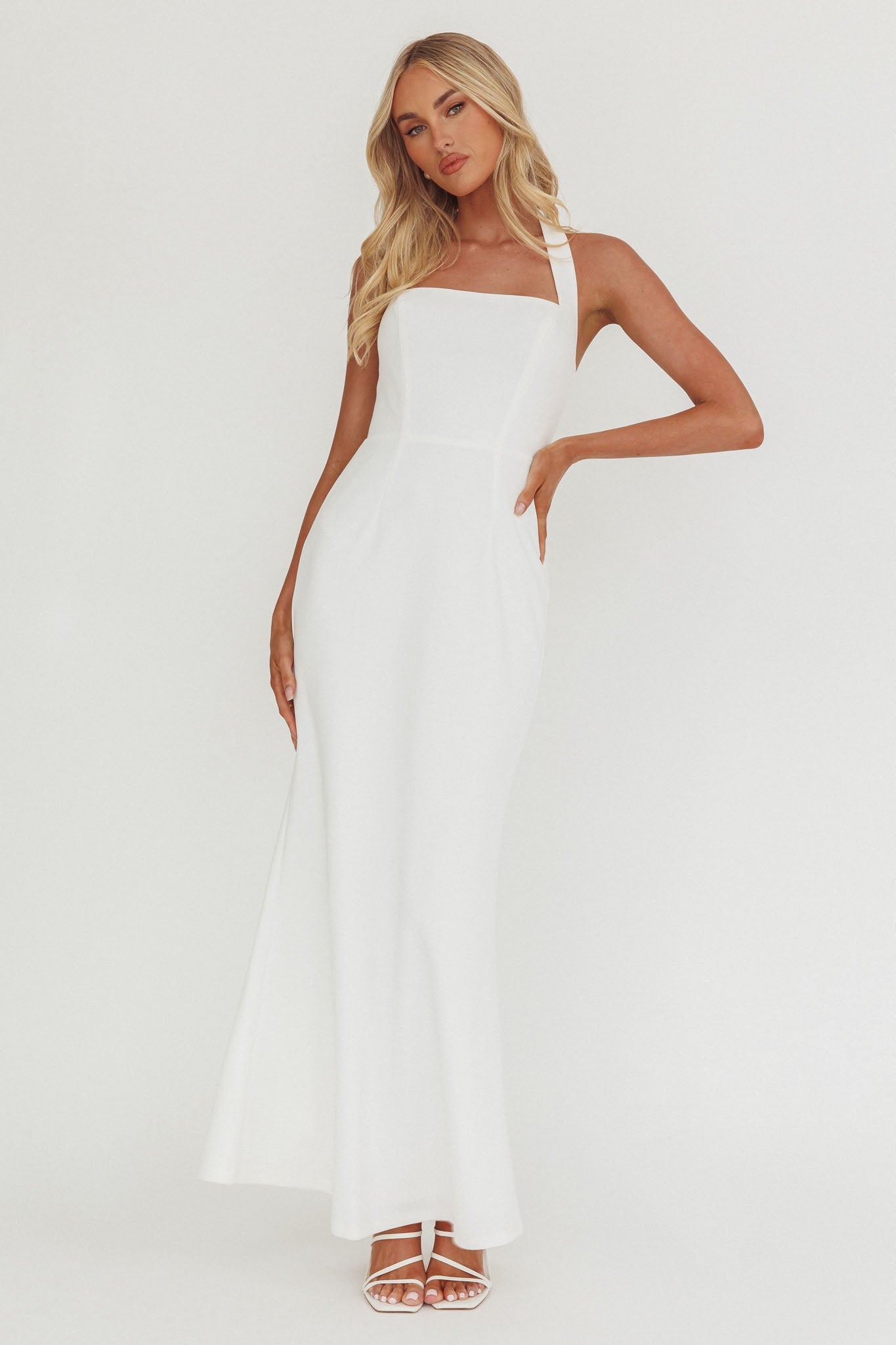 Shellie Square Neckline Halter Maxi Dress White