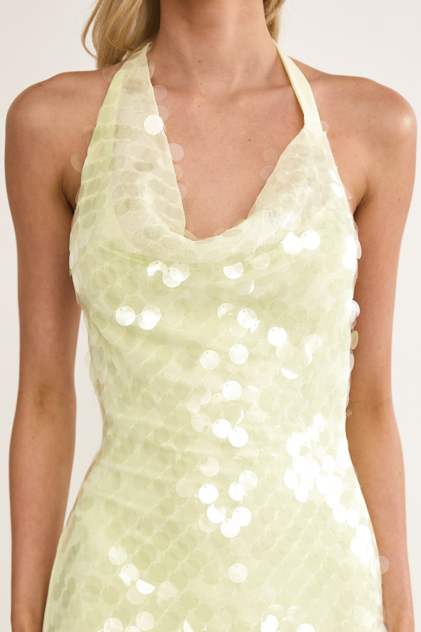 Kirralee Asymmetric Halterneck Sequin Maxi Dress Butter