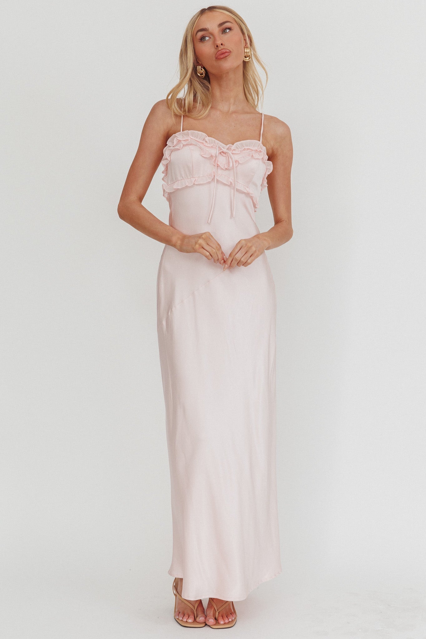 Caryn Frill Trim Maxi Dress Pink