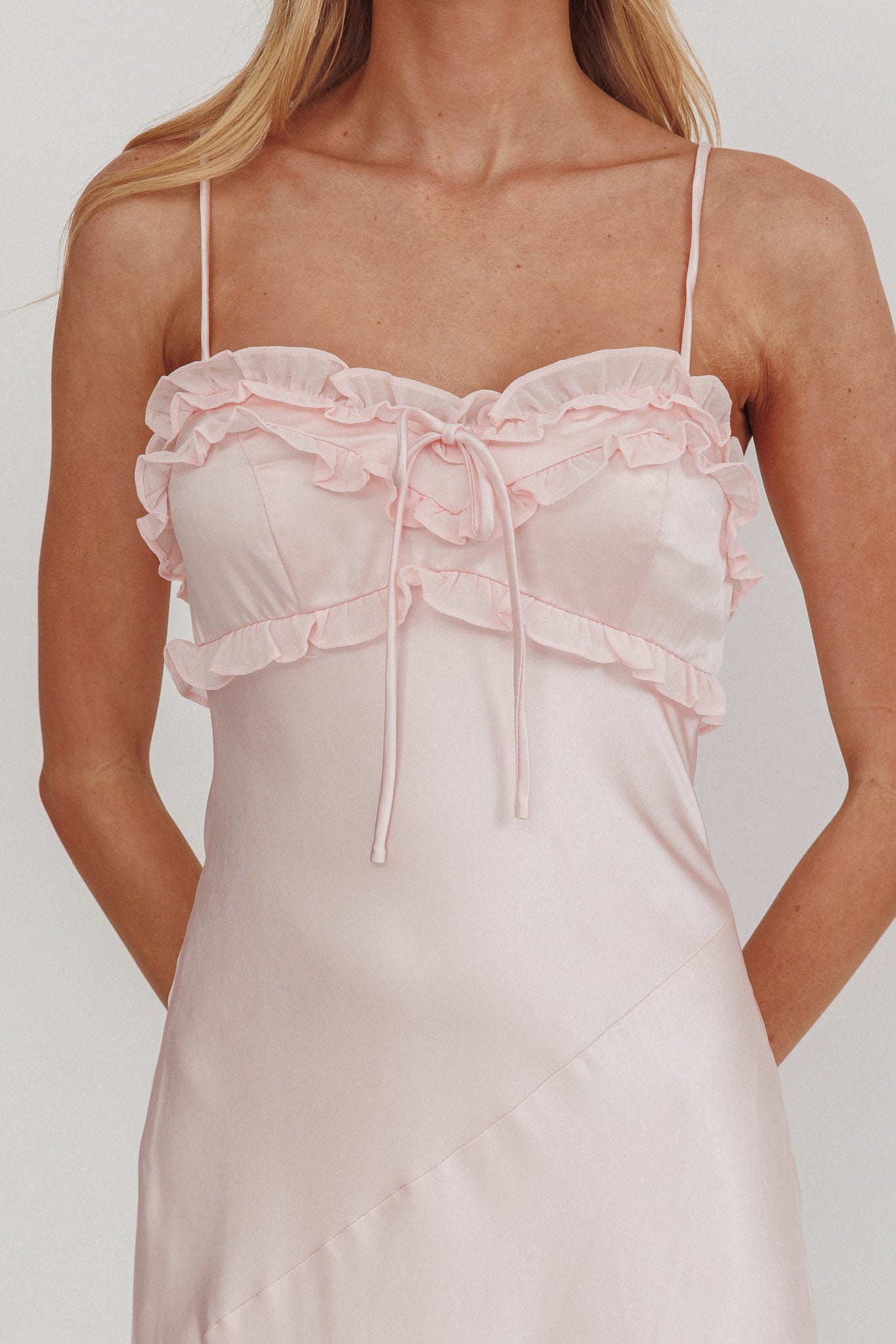 Caryn Frill Trim Maxi Dress Pink
