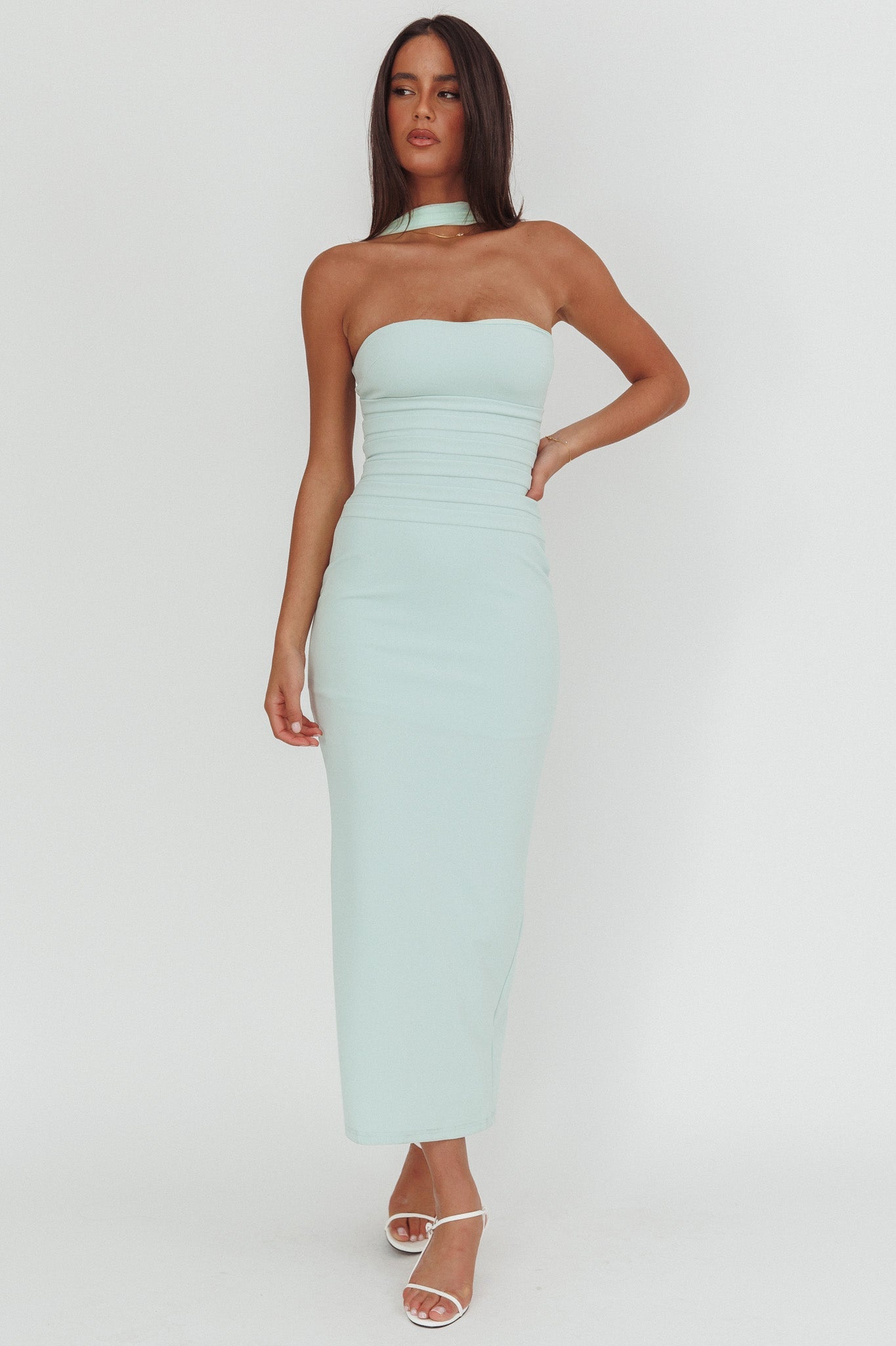 Luna Sol Reverse Halter Maxi Dress Mint