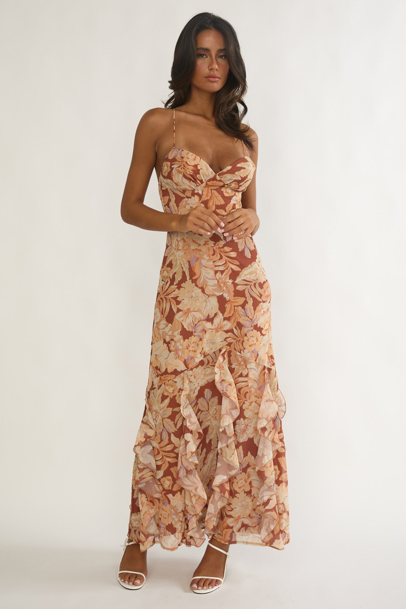 Charlisa Strappy Back Ruffle Maxi Dress Floral Yellow