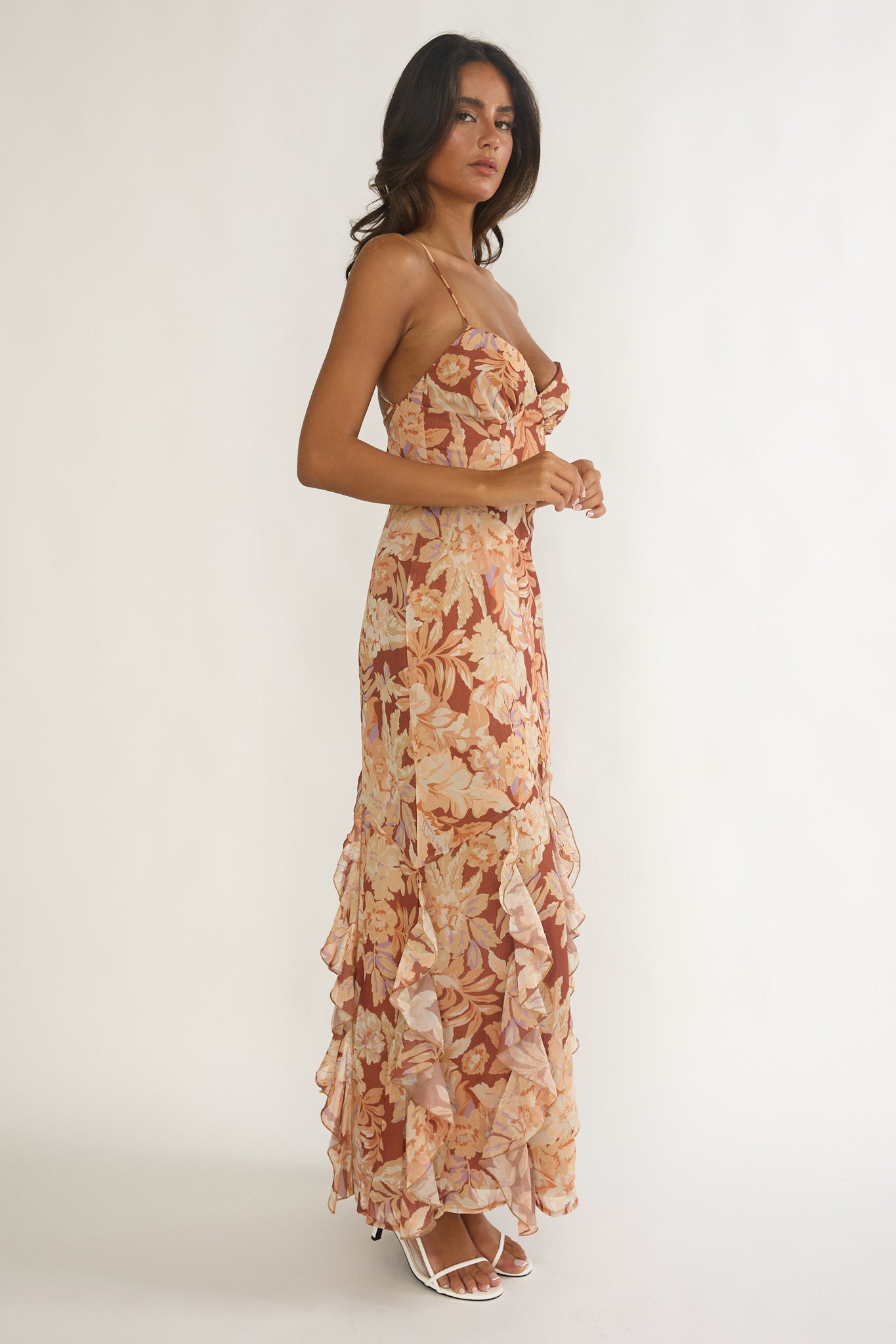 Charlisa Strappy Back Ruffle Maxi Dress Floral Yellow
