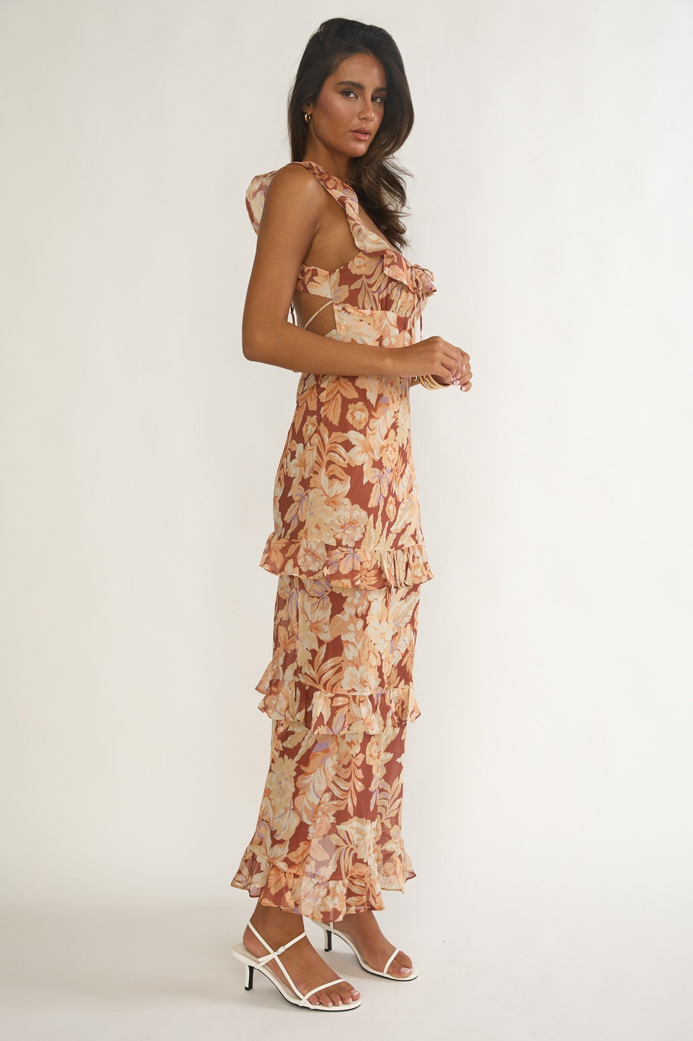 Dorise Tied Back Ruffle Maxi Dress Floral Yellow