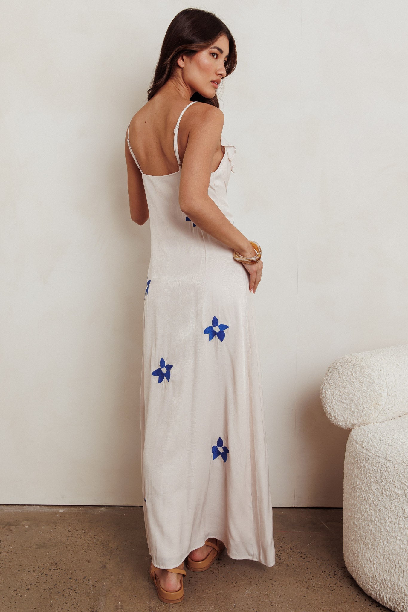 Hibiscus Ruffle A-line Maxi Dress Bone