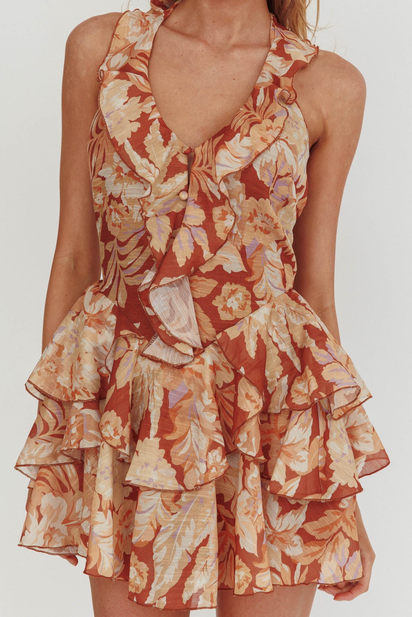 Live Loud Ruffle Layered Hem Mini Dress Floral