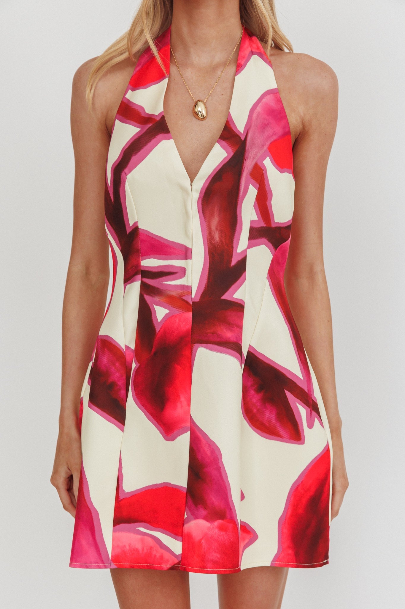 Elisabet Halter Neck Mini Dress Print Red