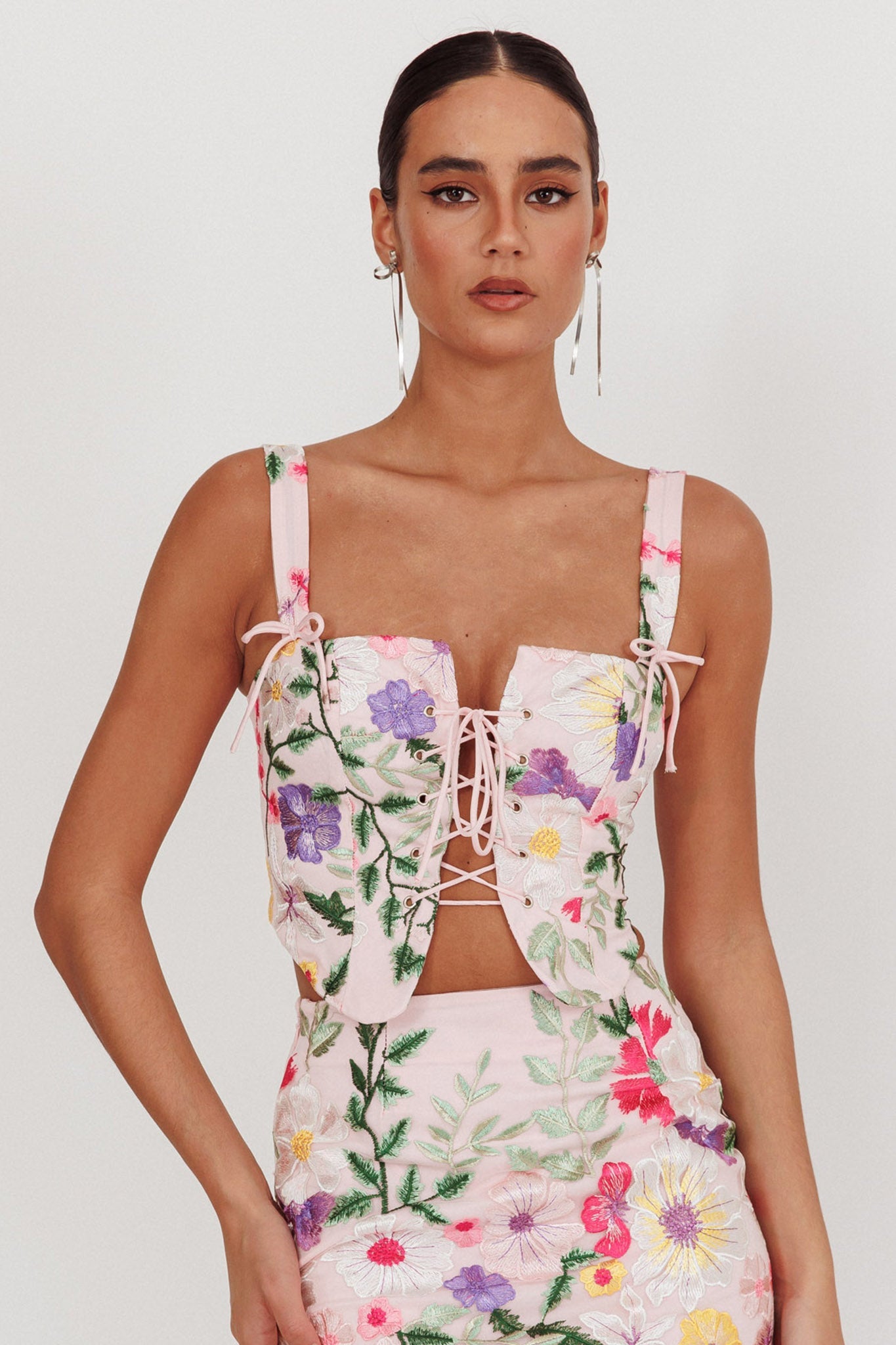 High Street Jacquard Corset Top Floral Multi