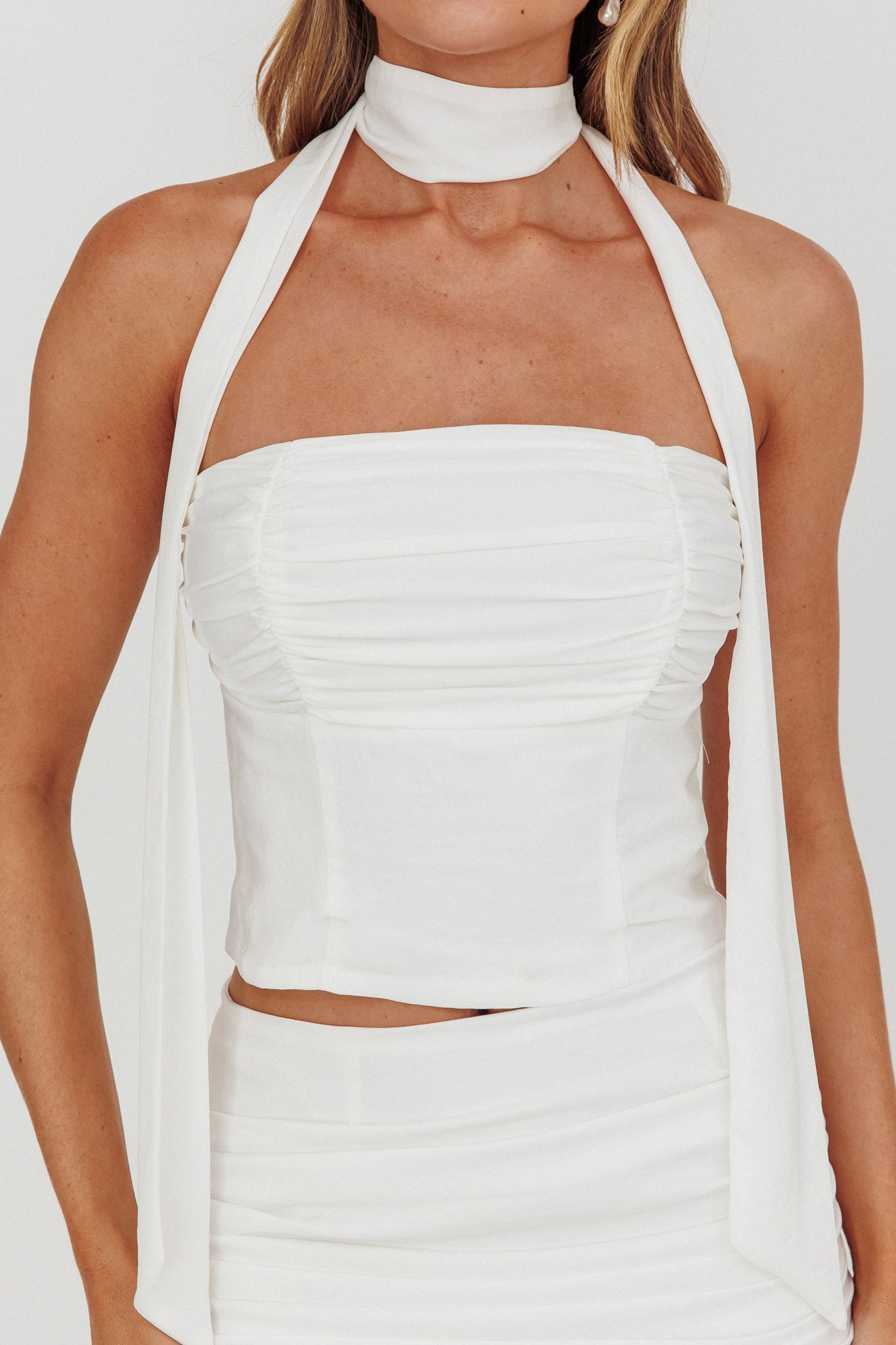 Charise Strapless Neck Tie Top Ivory