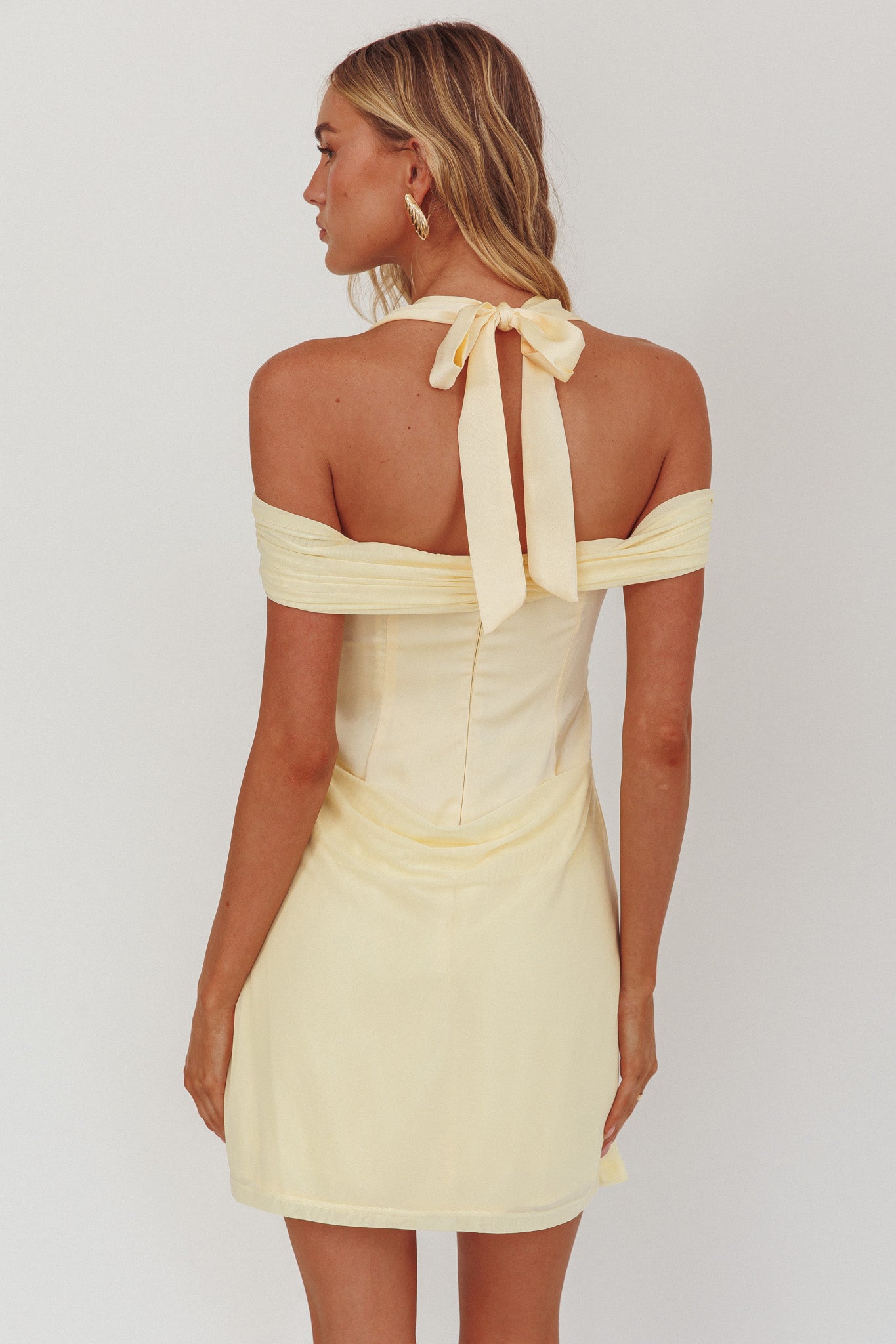 Matias Off-Shoulder Sleeve Halter Mini Dress Butter