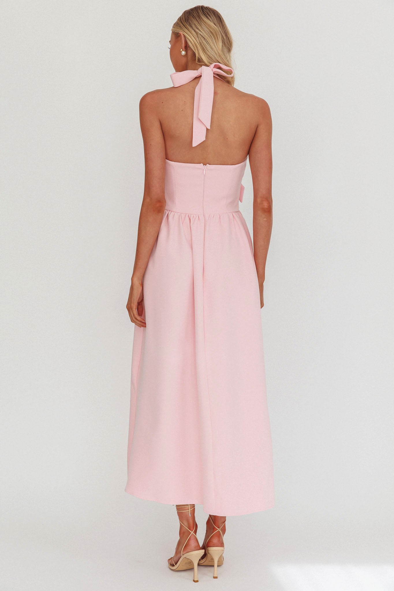 Ariarna Bow Halter Maxi Dress Pink Sorbet