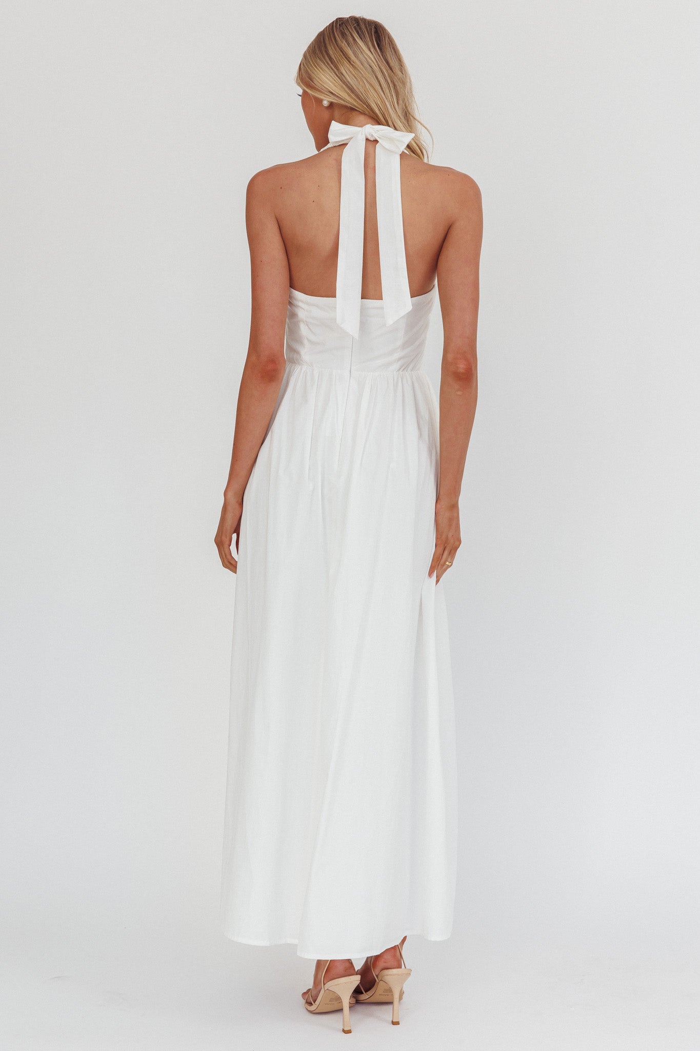 Irisa Elasticated Halter Maxi Dress White
