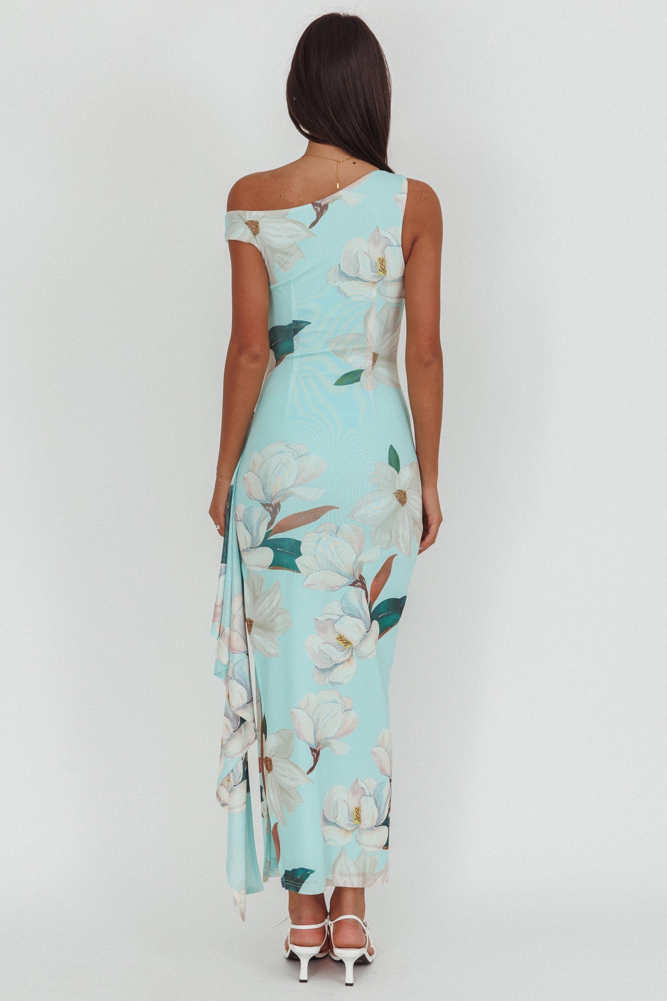 Raphaella Asymmetric Neckline Split Maxi Dress Magnolia Mint