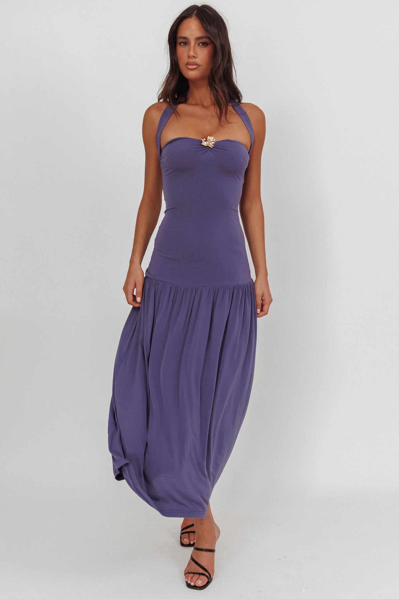 Ashana Drop Waist Halter Maxi Dress Taupe
