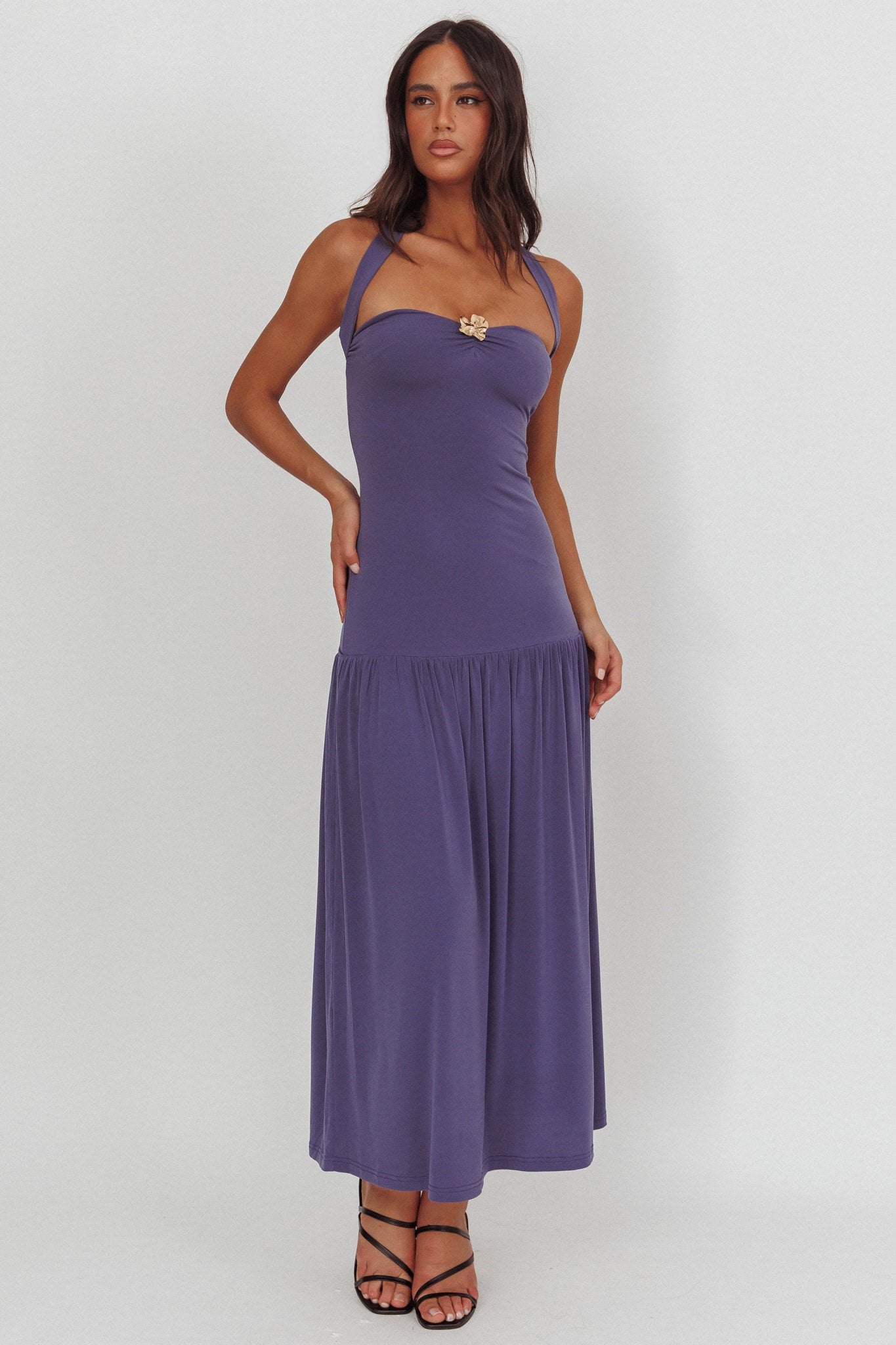 Ashana Drop Waist Halter Maxi Dress Taupe