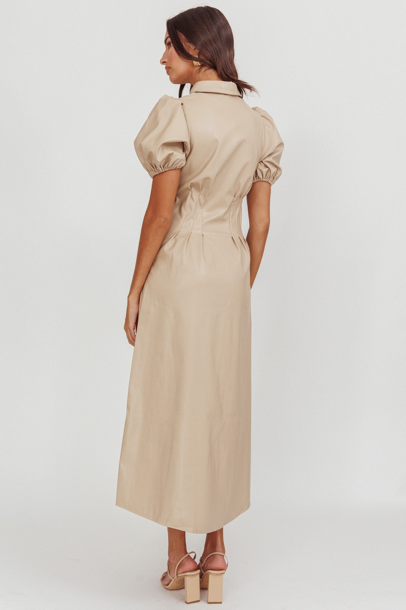 Zurich A-line Puff Sleeve Midi Dress Nude