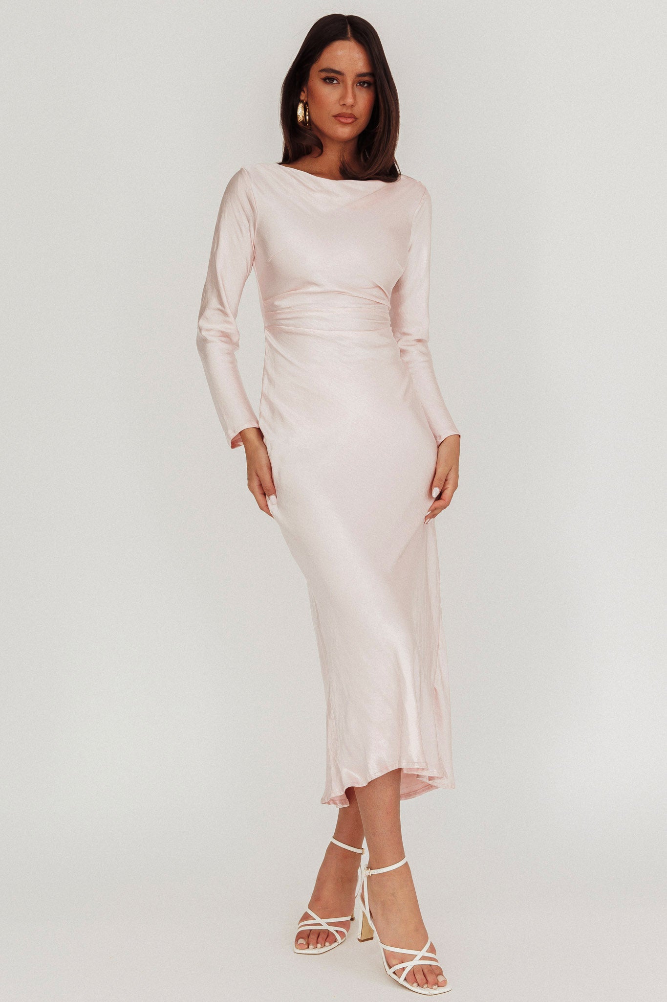 Loveland Cowl Back Midi Dress Baby Pink