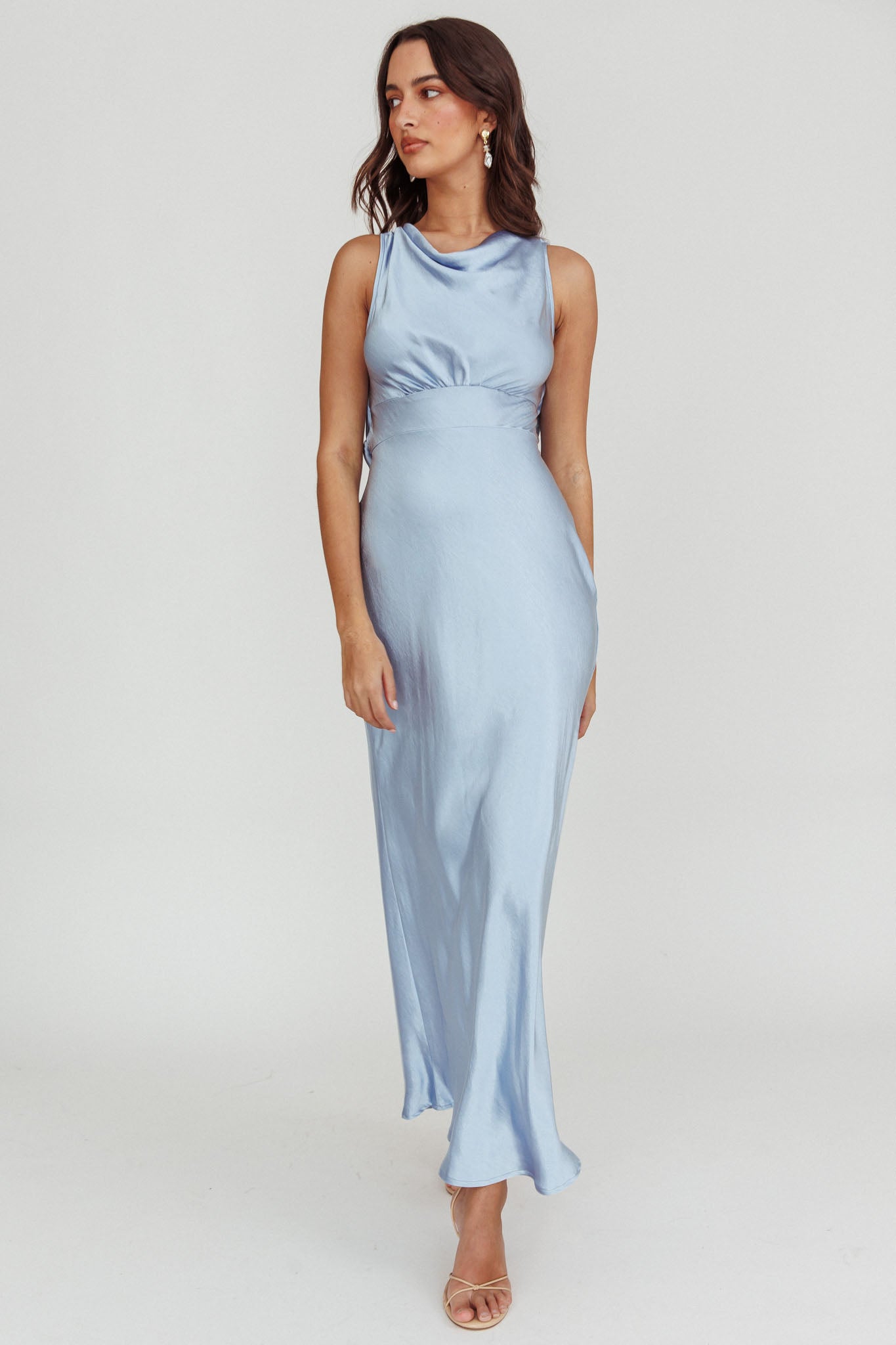 Isabella Satin Backless Maxi Dress Ocean