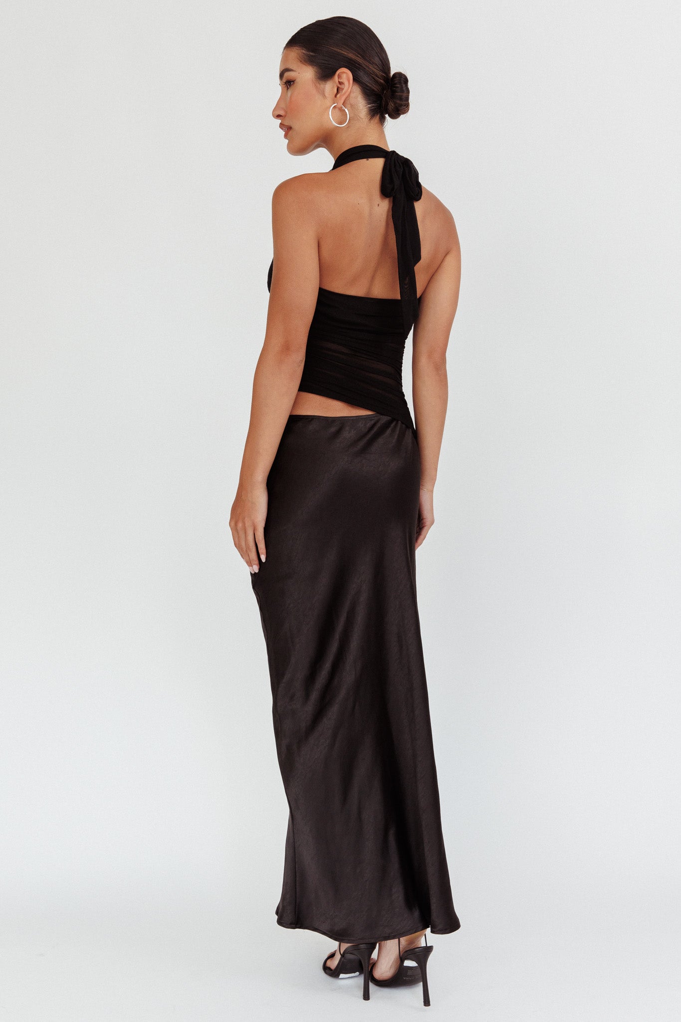 Lorely Ruched Bodice Halterneck Maxi Dress Black