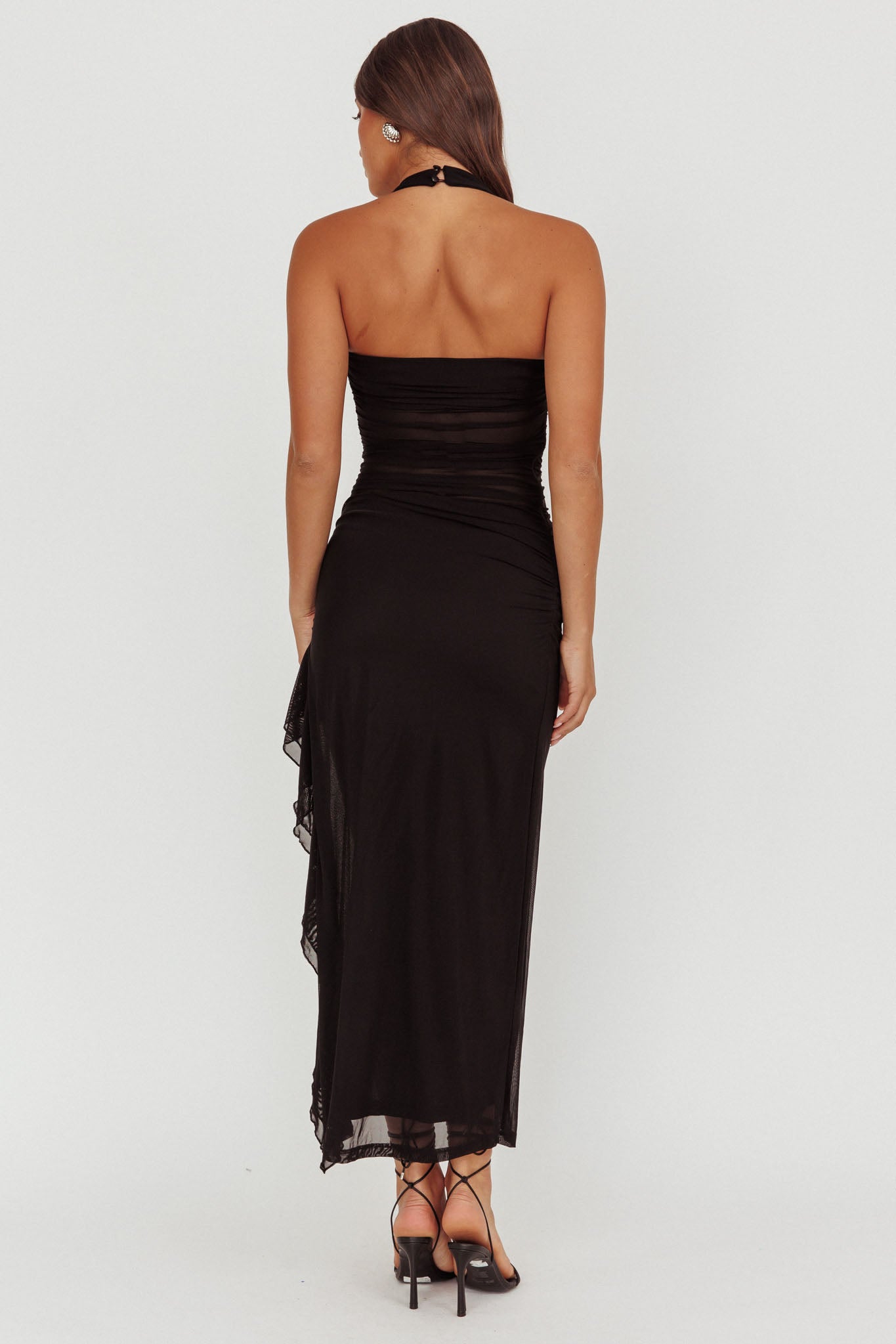 Lorely Halterneck Mesh Maxi Dress Black