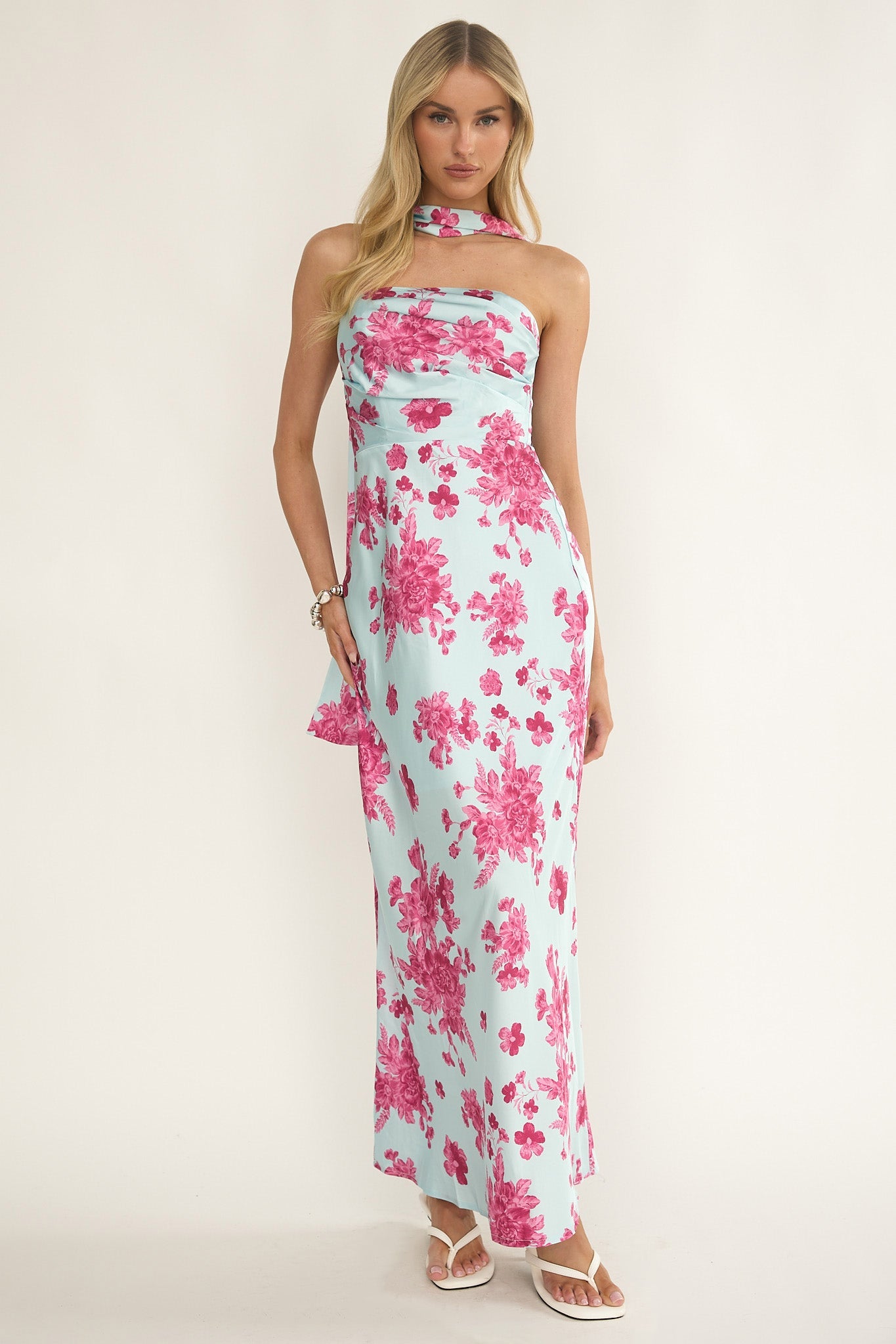City Of Stars Strapless Scarf Maxi Dress Floral Ice Blue