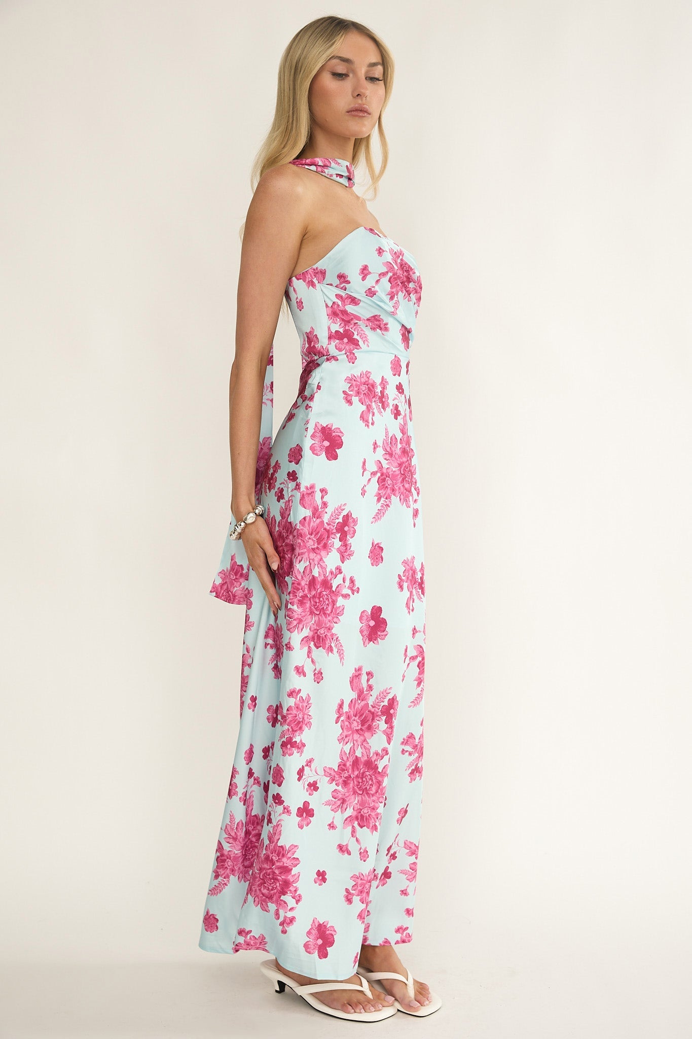 City Of Stars Strapless Scarf Maxi Dress Floral Ice Blue