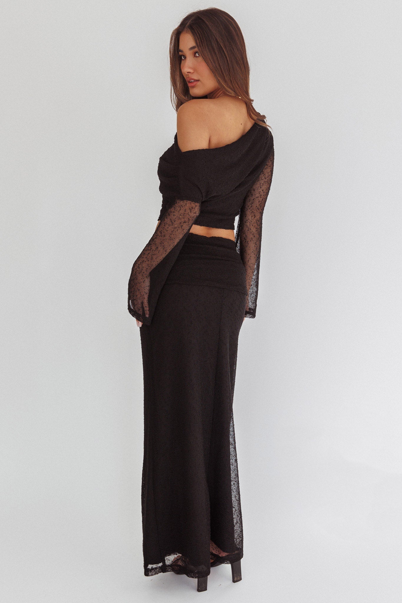 Alivya Ruched Side Maxi Skirt Black