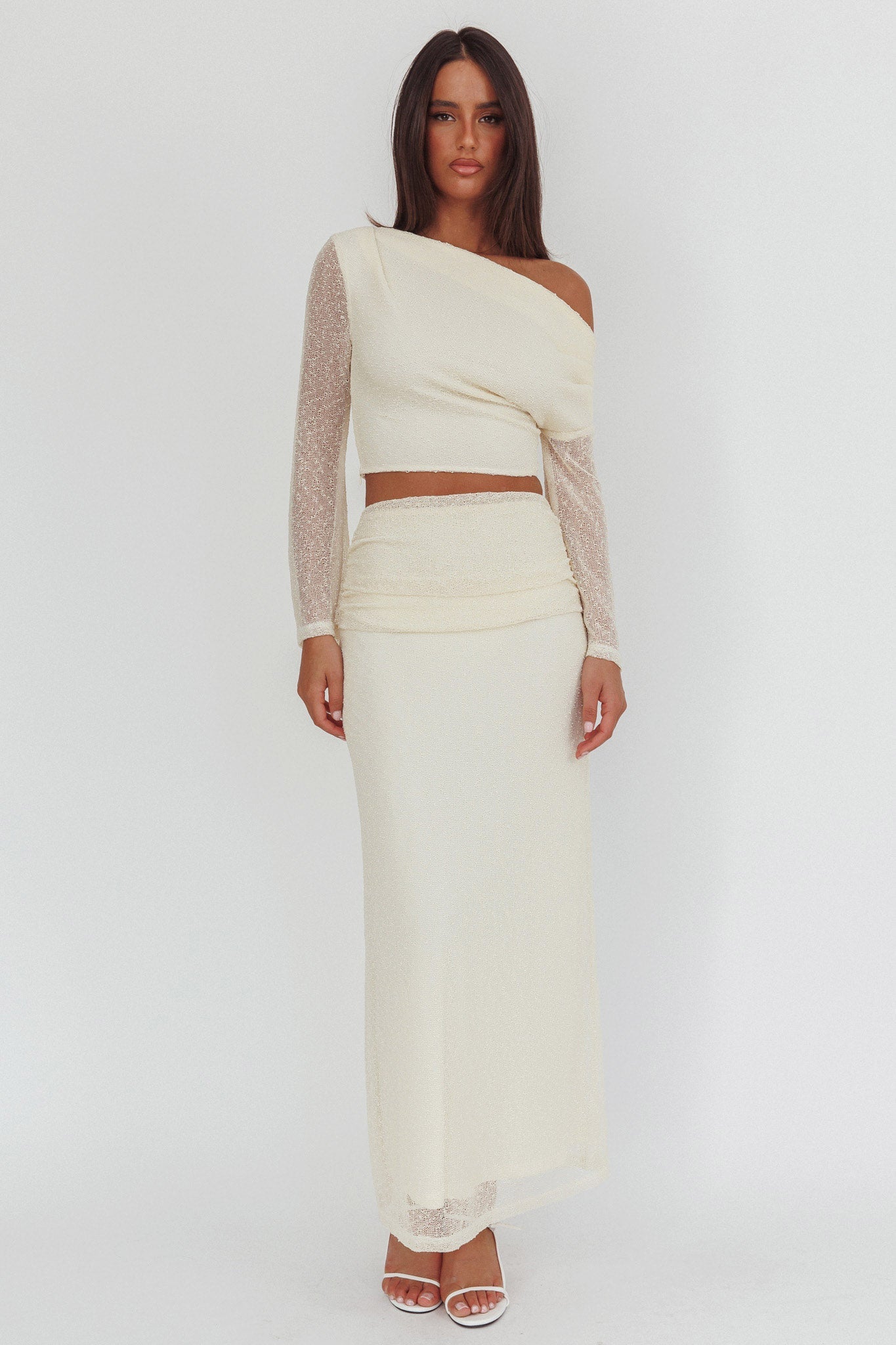Alivya Ruched Side Maxi Skirt Butter
