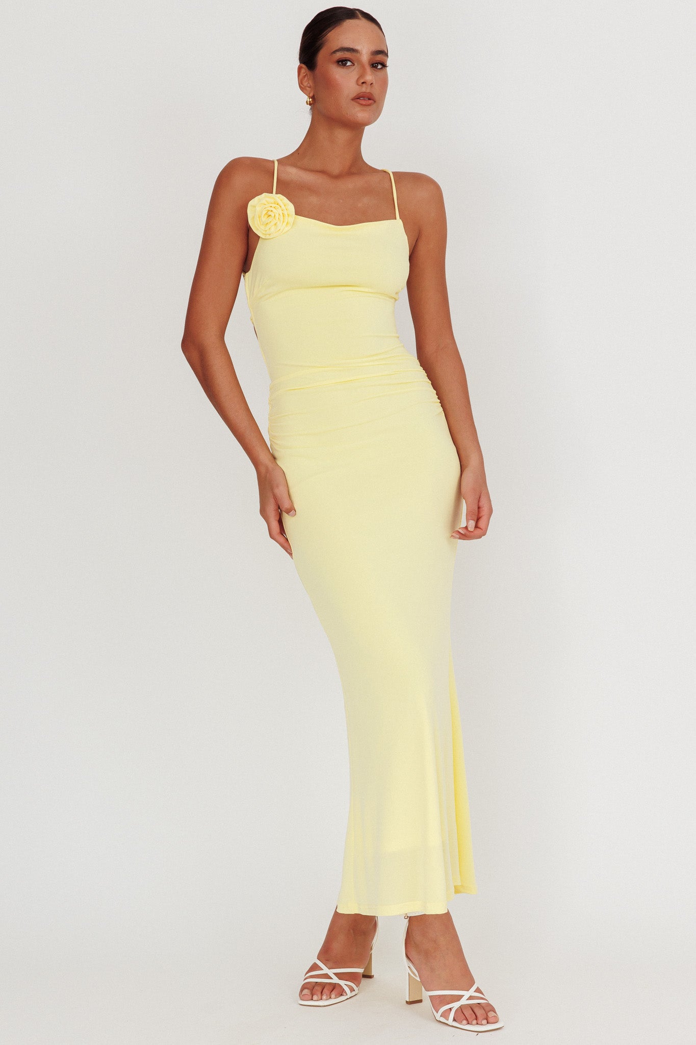 Ignite Rosette Backless Maxi Dress Lemon