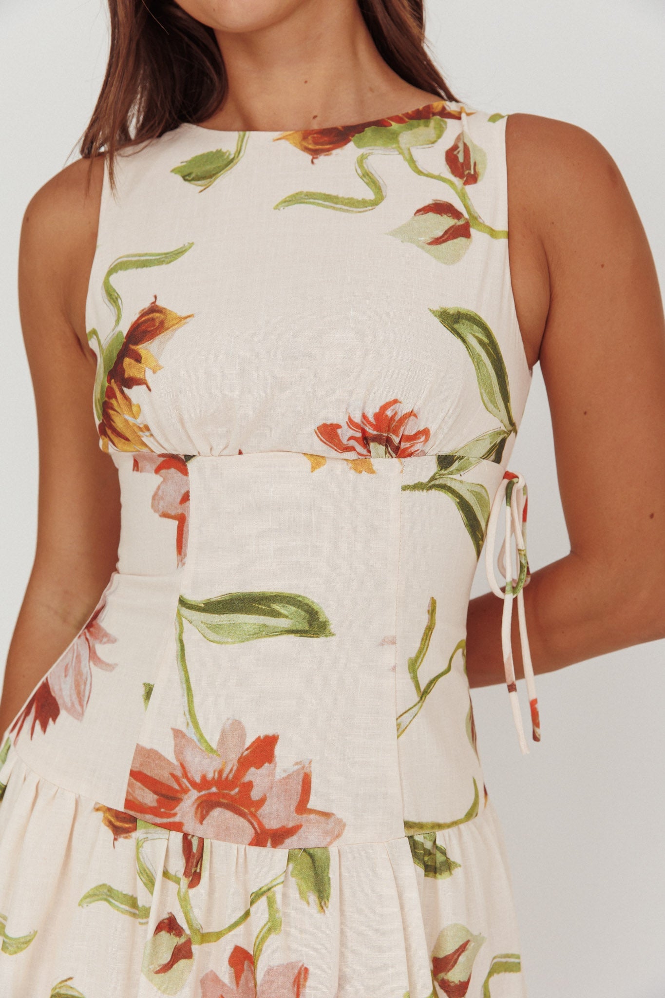 Audraya Drop Waist Maxi Dress Floral Beige