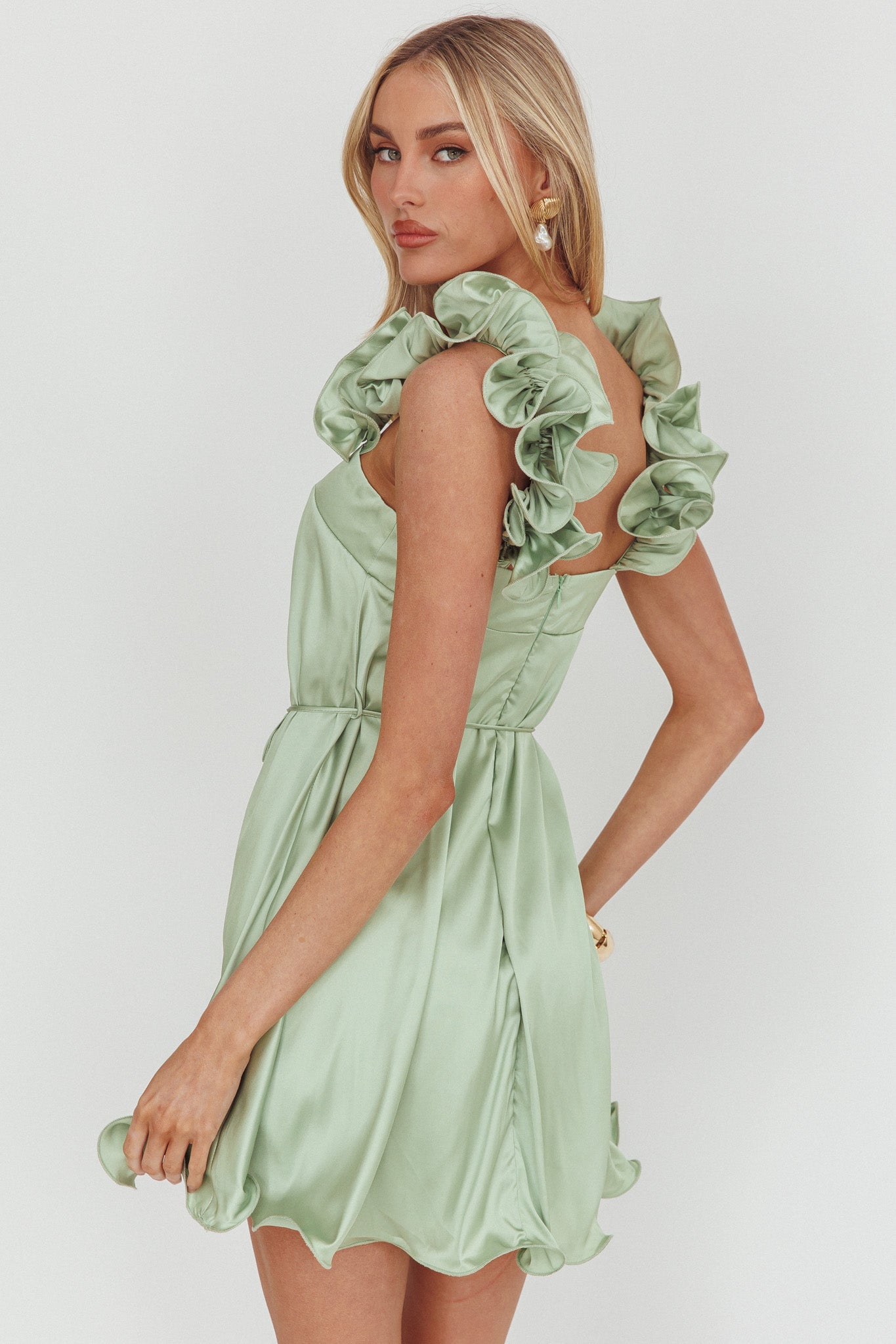 Glow Lettuce Edge Strap Mini Dress Pistachio