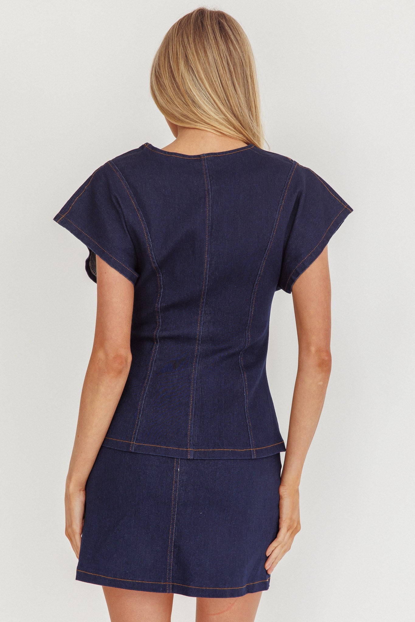 Over It Short Gold Button Mini Skirt Denim