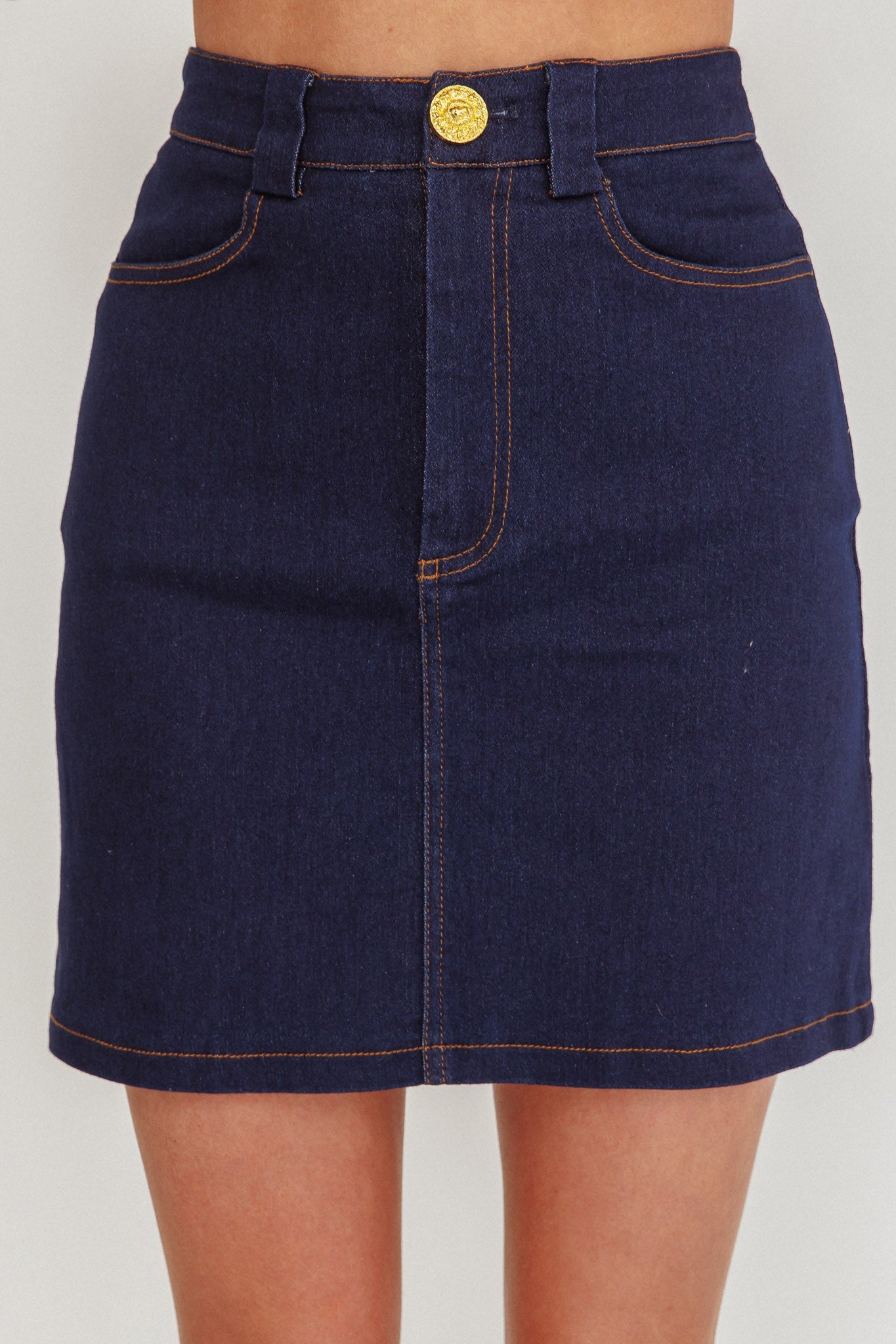 Over It Short Gold Button Mini Skirt Denim
