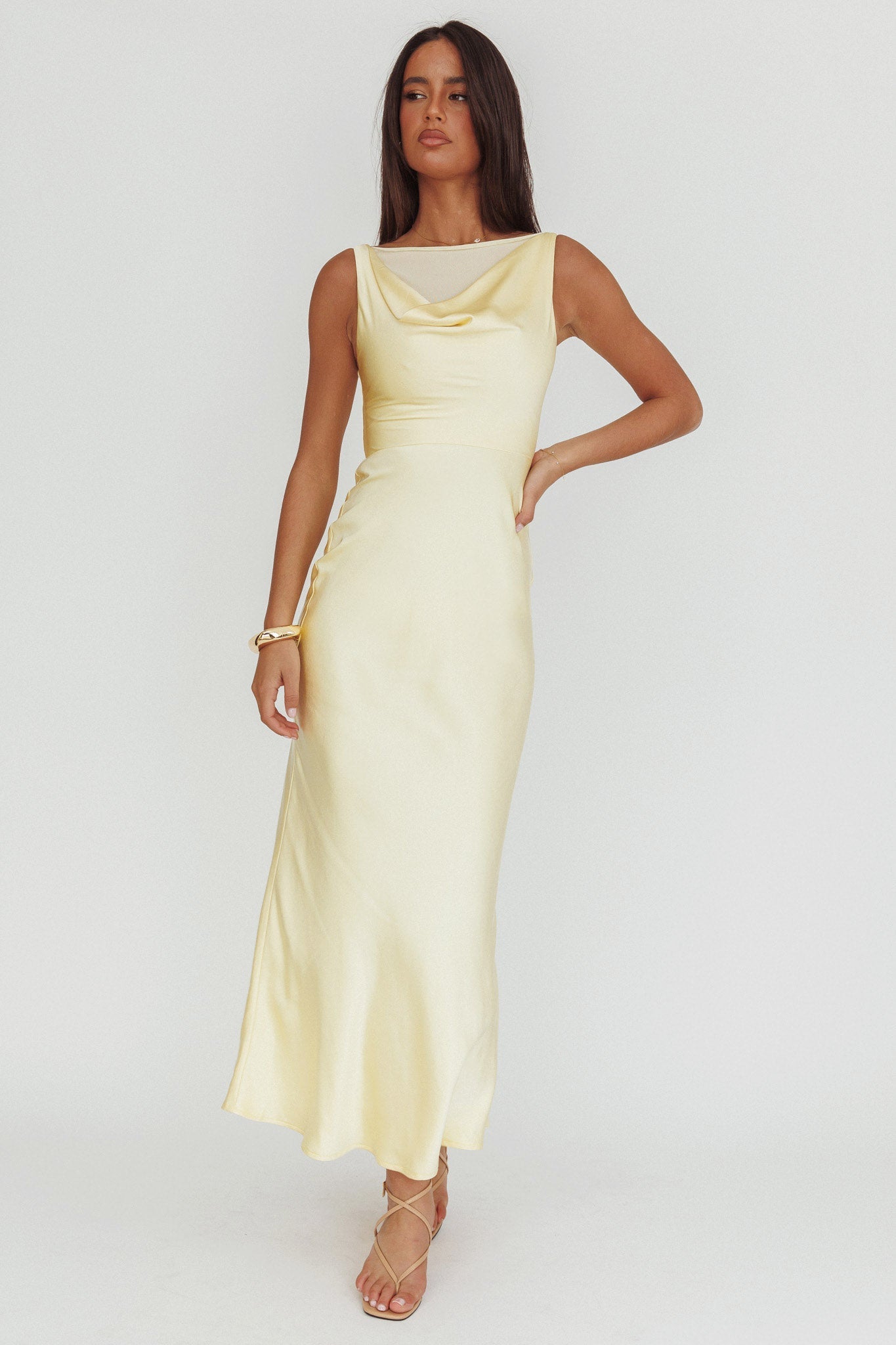 Venus Rising Sleeveless Cowl Neck Maxi Dress Butter