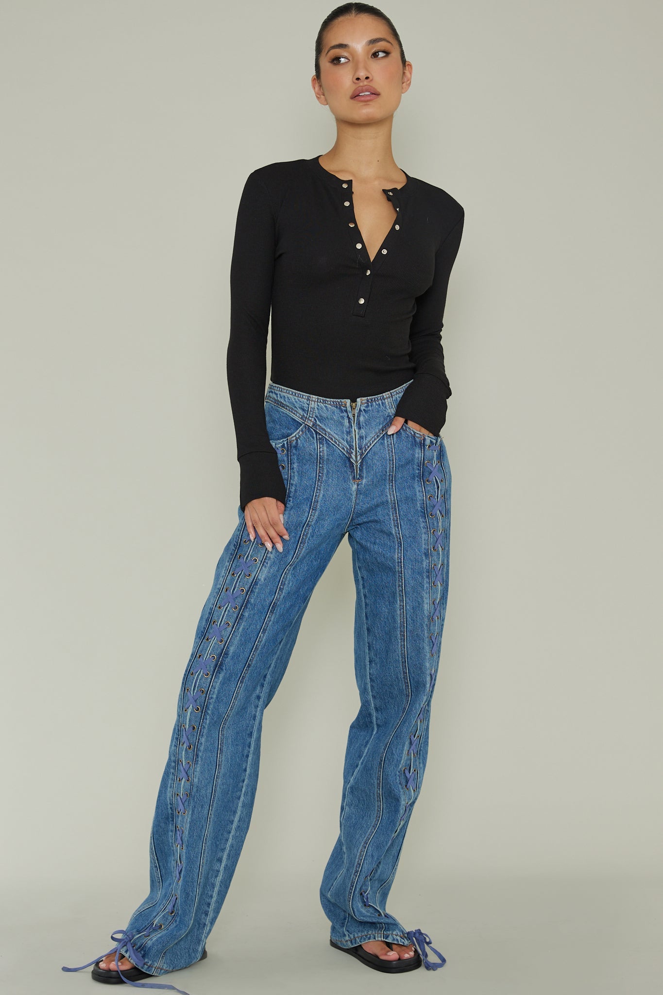 Henley Snap Front Bodysuit Black