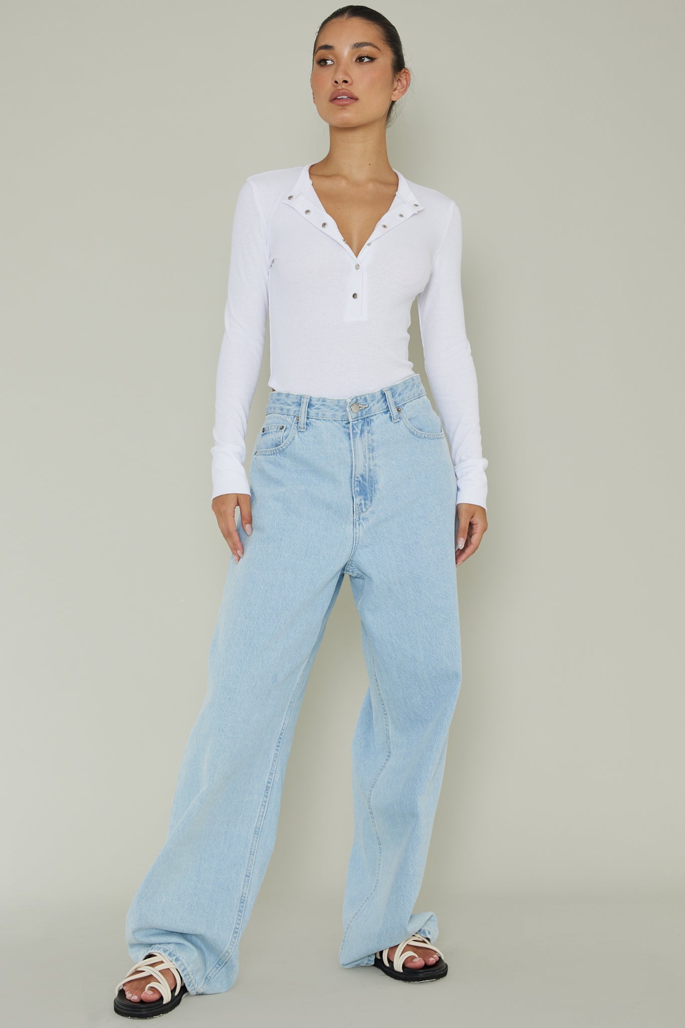 Henley Snap Front Bodysuit White