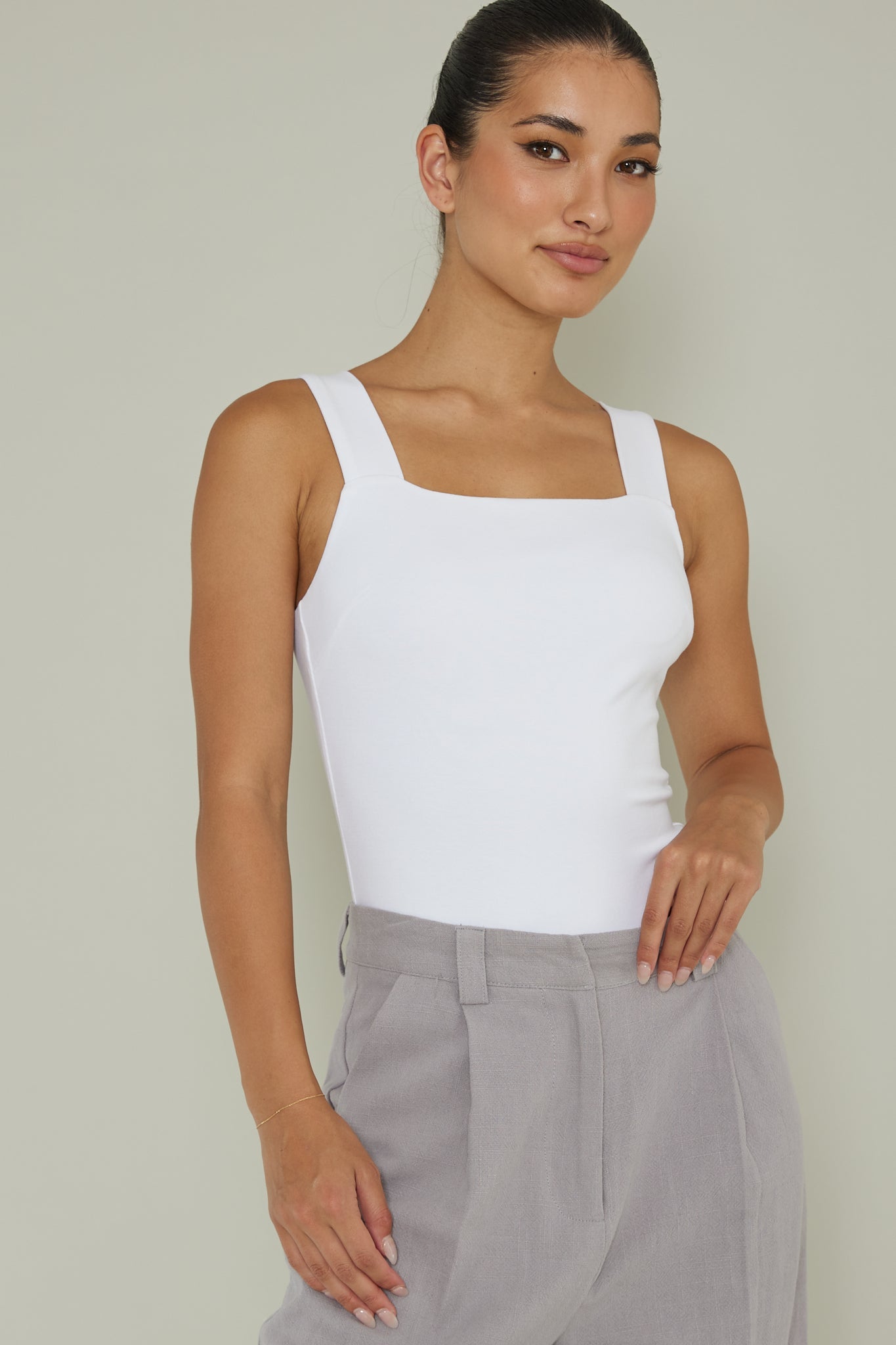High Time Square Neckline Leotard White