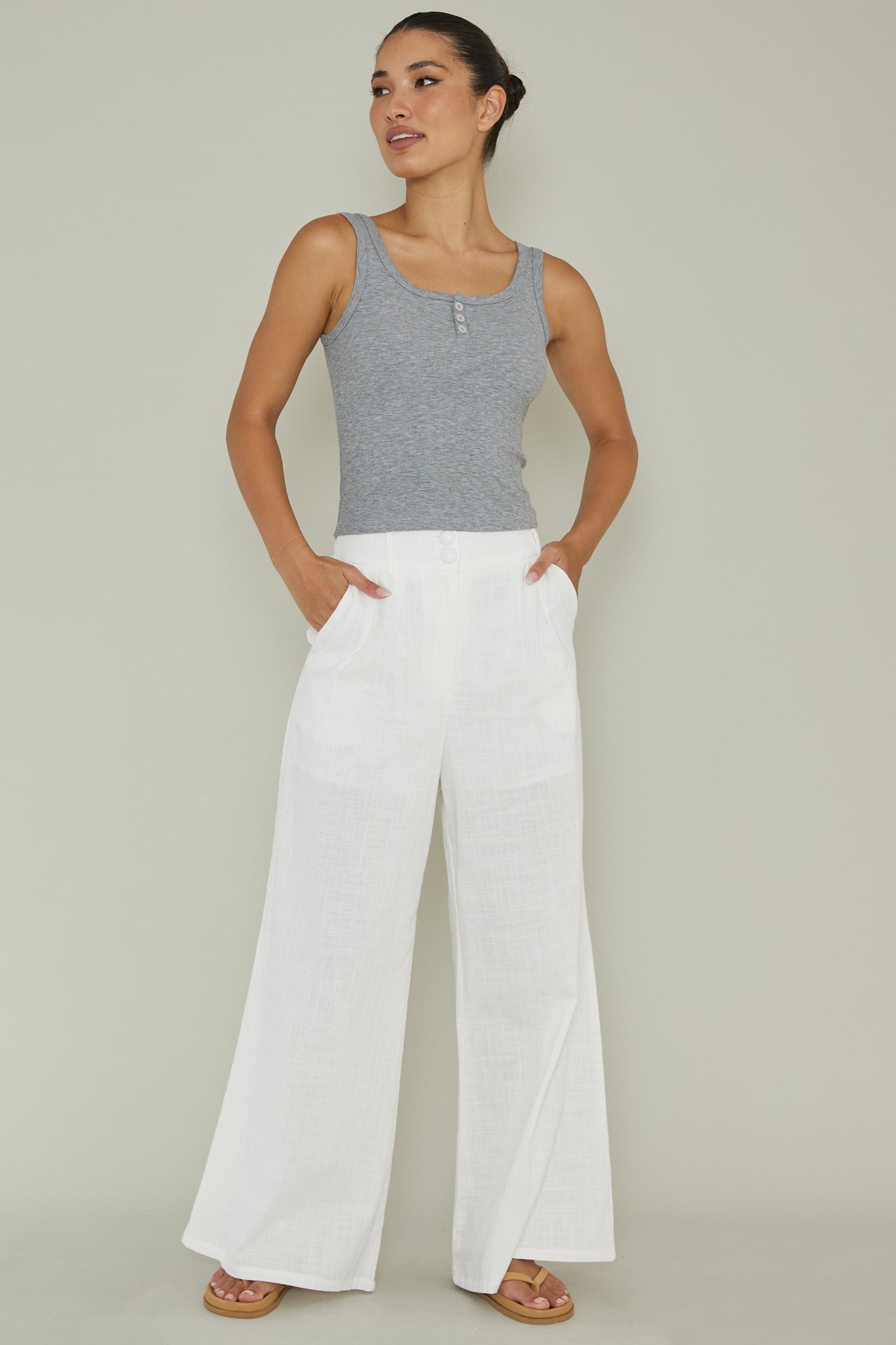 Recess Thick Strap Ribbed Top Grey