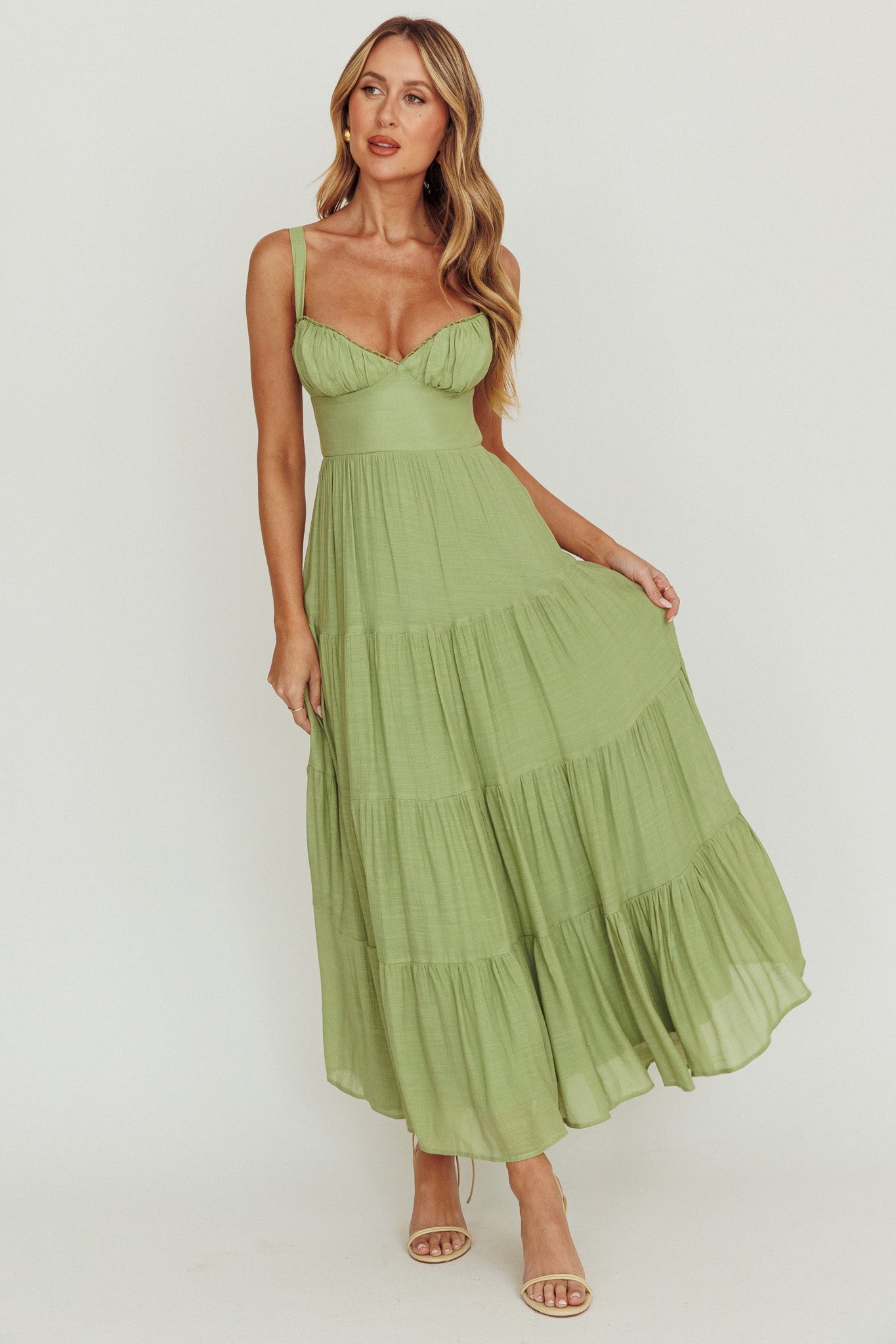 Neptune Cut Out Back A-Line Maxi Dress Sage