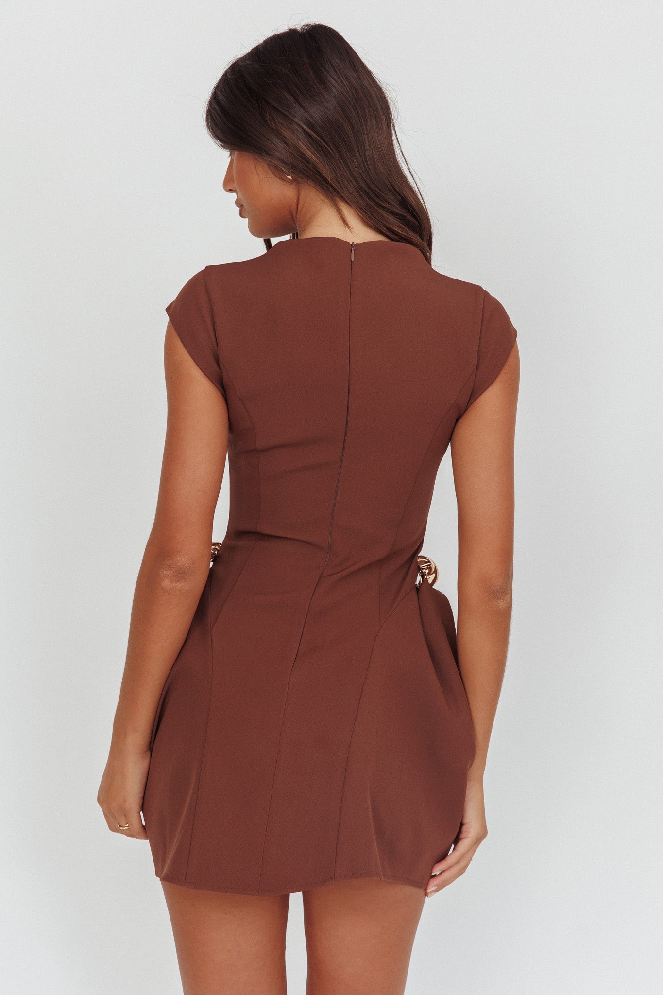Girl Talks Cap Sleeve Puff Skirt Mini Dress Chocolate