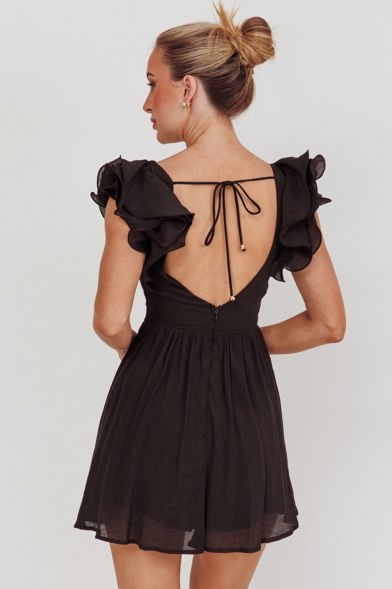 Sunday Dreams Ruffle Strap Mini Dress Black