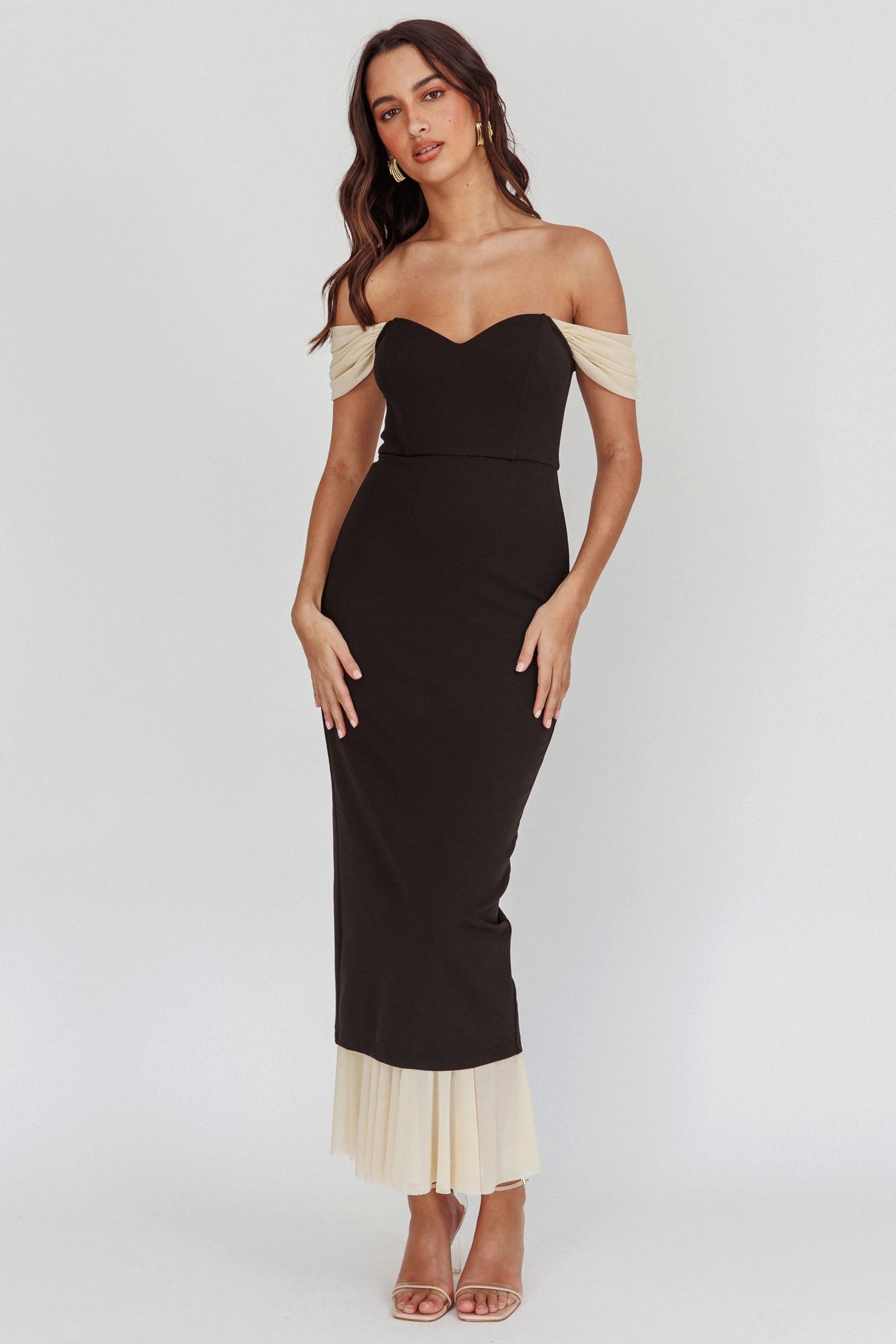 Freesia Off Shoulder Bodycon Maxi Dress Black