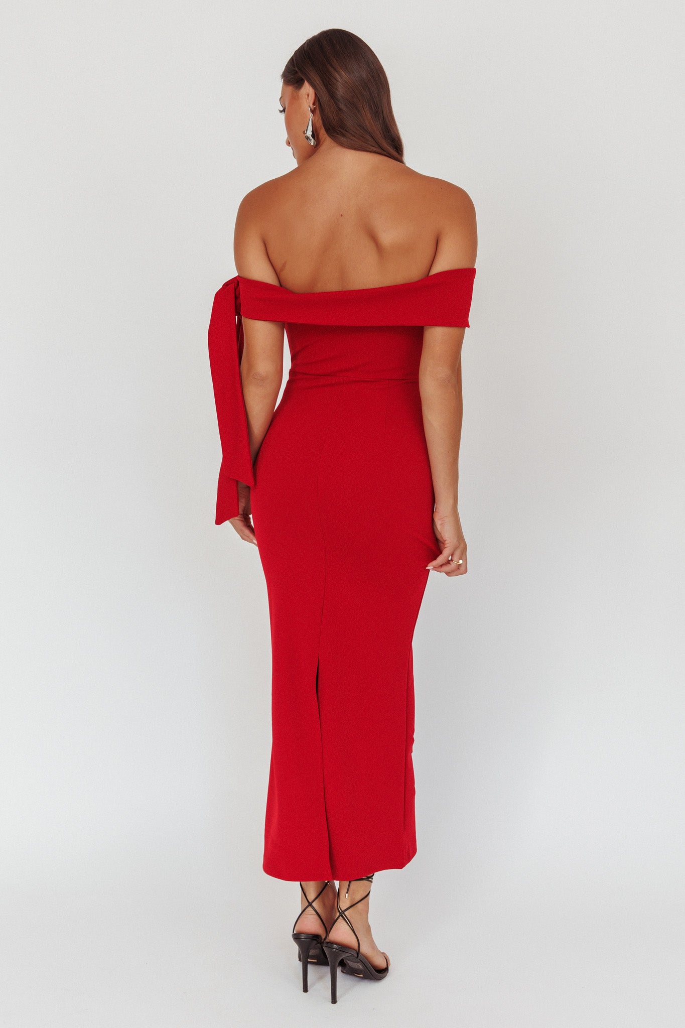 Aurora Sky Off-Shoulder Tie Maxi Dress Cherry