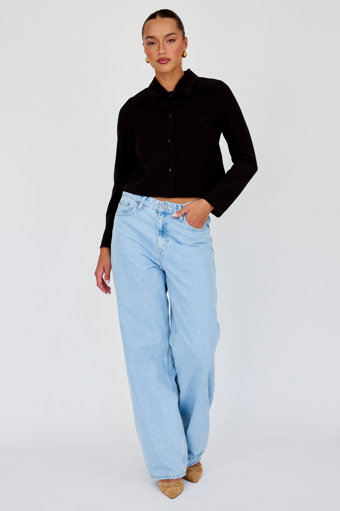 Marsha Button Front Crop Jacket Black