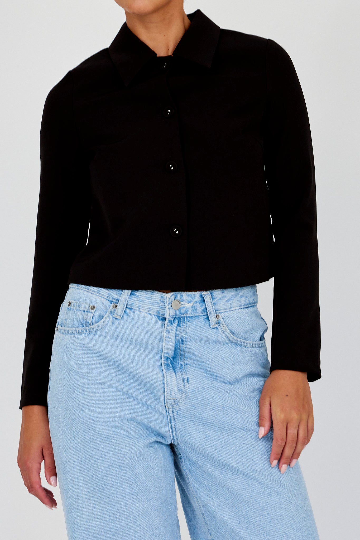 Marsha Button Front Crop Jacket Black