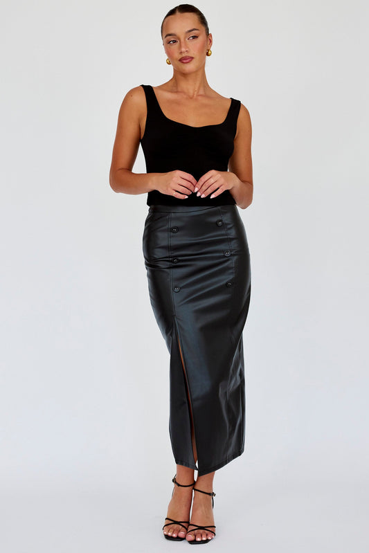 Kane Faux Leather Midi Skirt Black